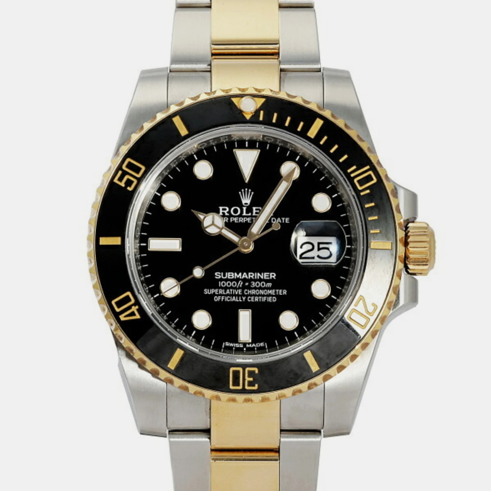Rolex Black 18k Yellow Gold And Stainless Steel Submariner 116613LN Automatic Men's Wristwatch 40 Mm
