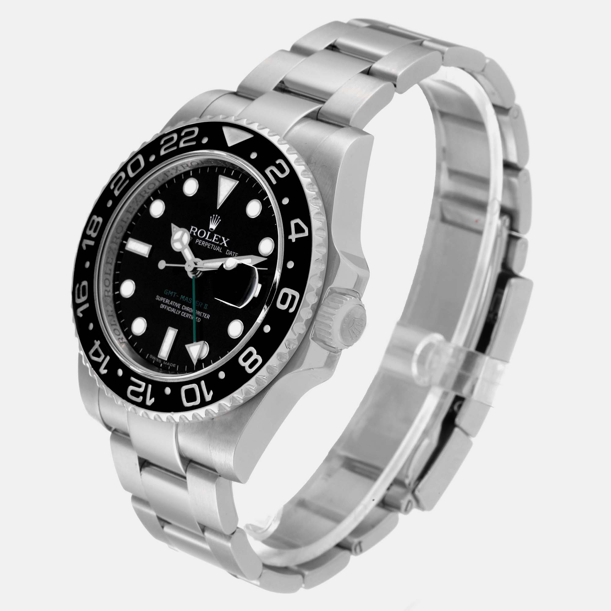 Rolex GMT Master II Black Dial Green Hand Steel Mens Watch 116710 40 Mm