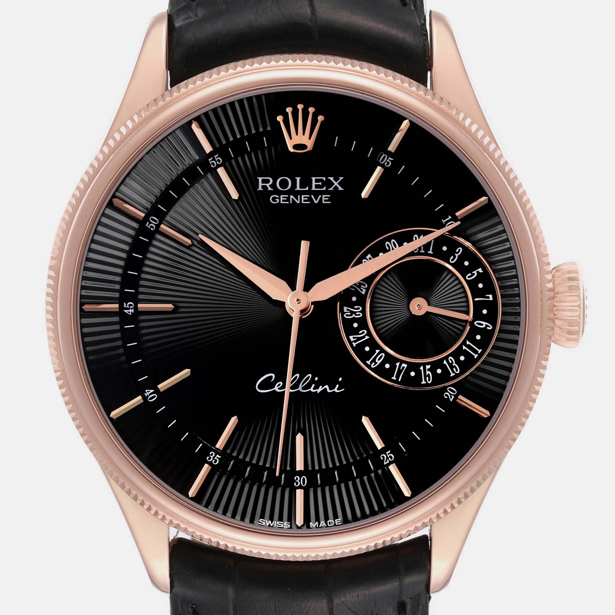 Rolex Cellini Date Black Dial Rose Gold Automatic Mens Watch 50515