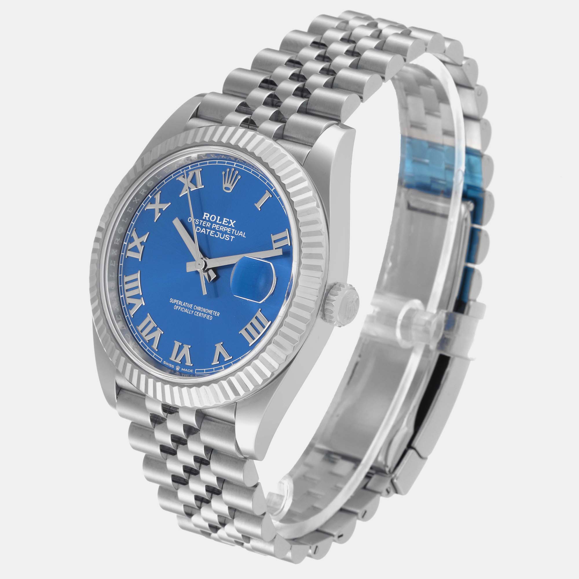 Rolex Datejust 41 Steel White Gold Blue Roman Dial Mens Watch 126334