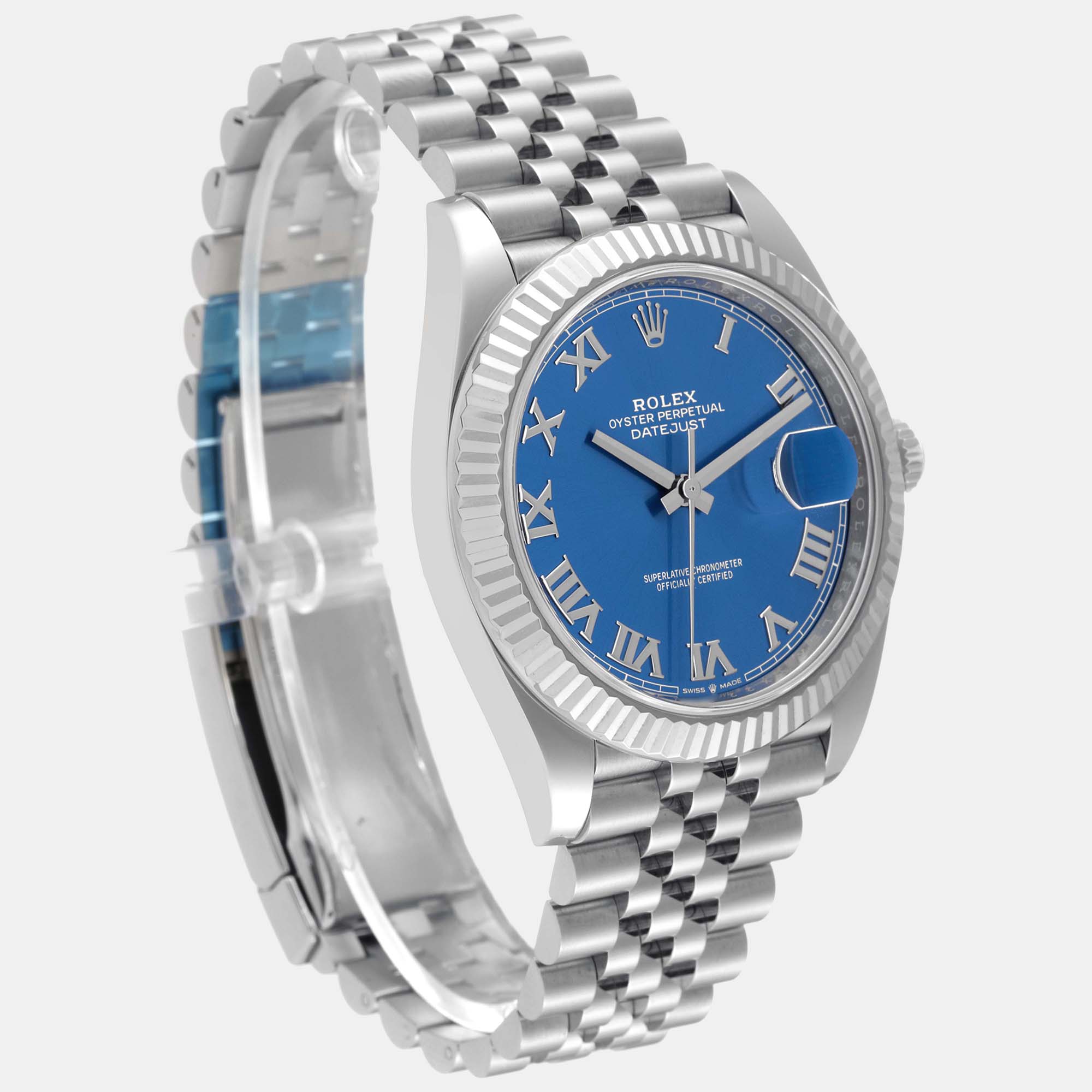 Rolex Datejust 41 Steel White Gold Blue Roman Dial Mens Watch 126334
