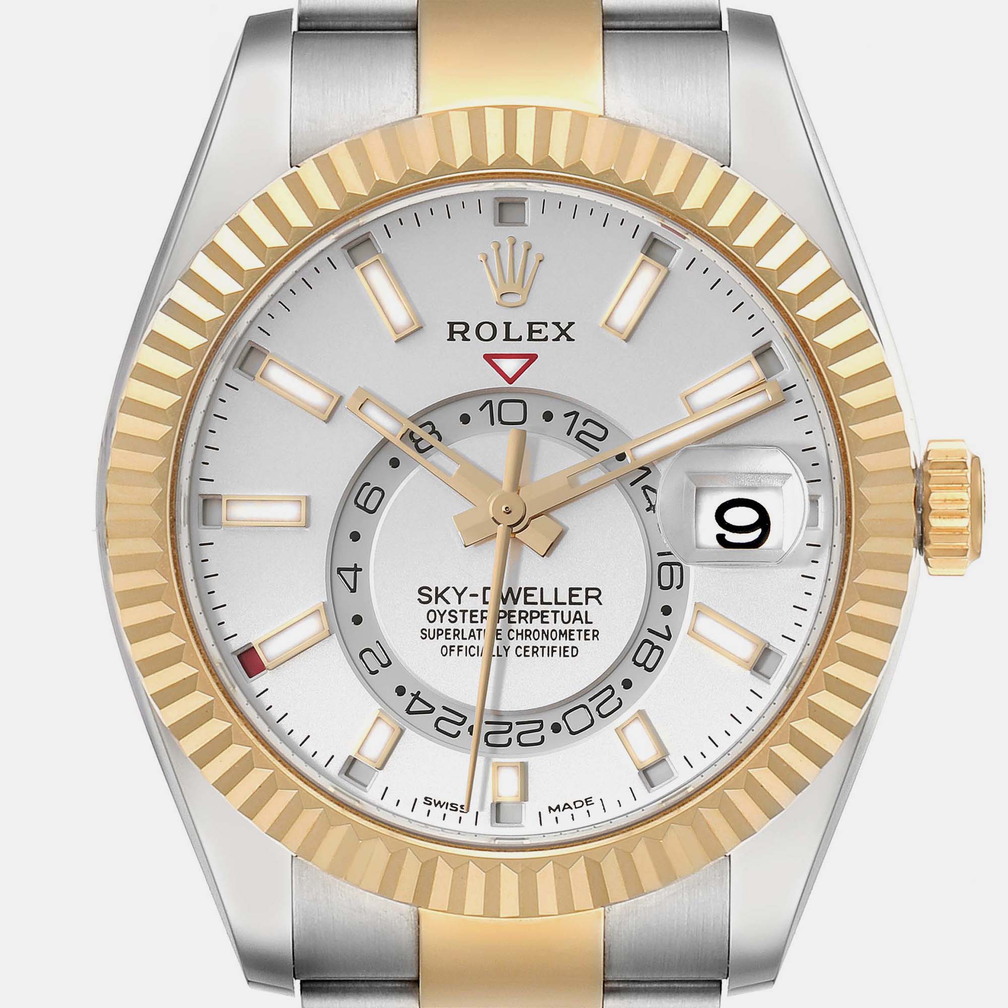 Rolex Sky Dweller Yellow Gold Steel White Dial Mens Watch 326933