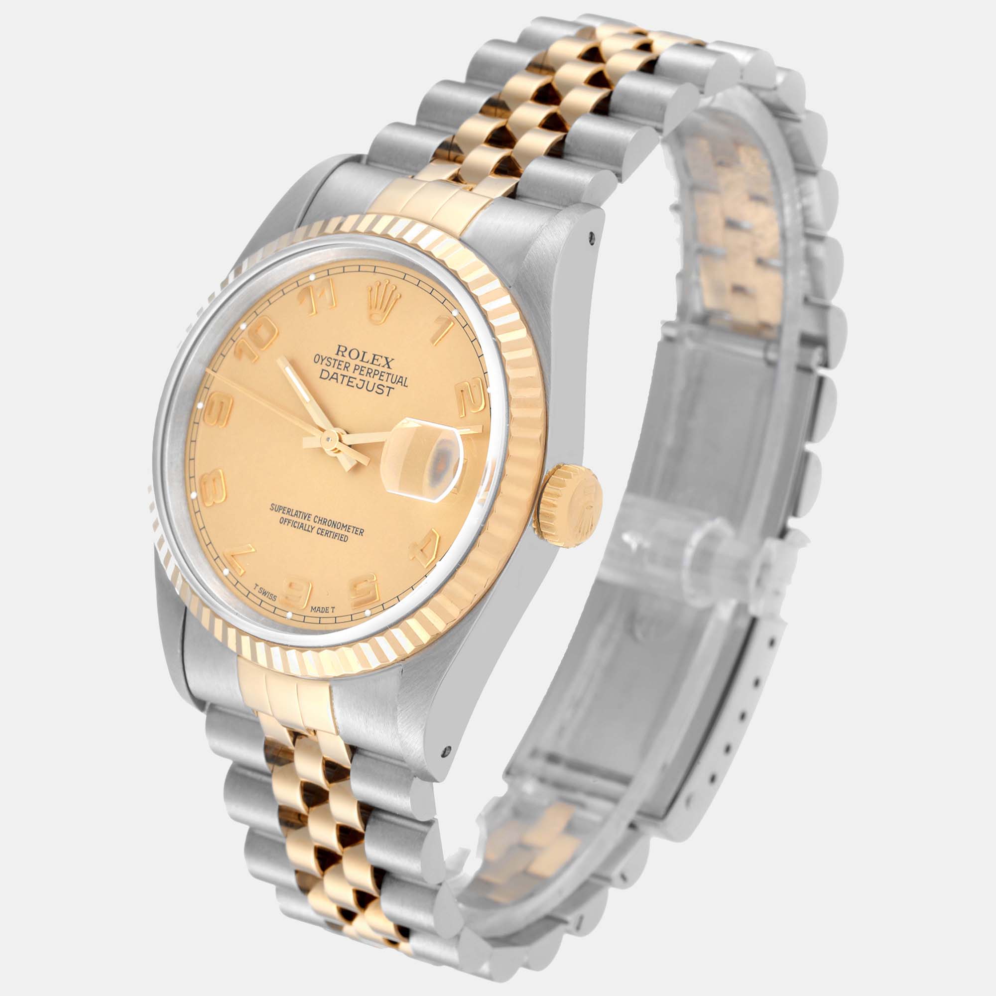 Rolex Datejust Steel Yellow Gold Champagne Arabic Dial Men's Watch 16233 36 Mm