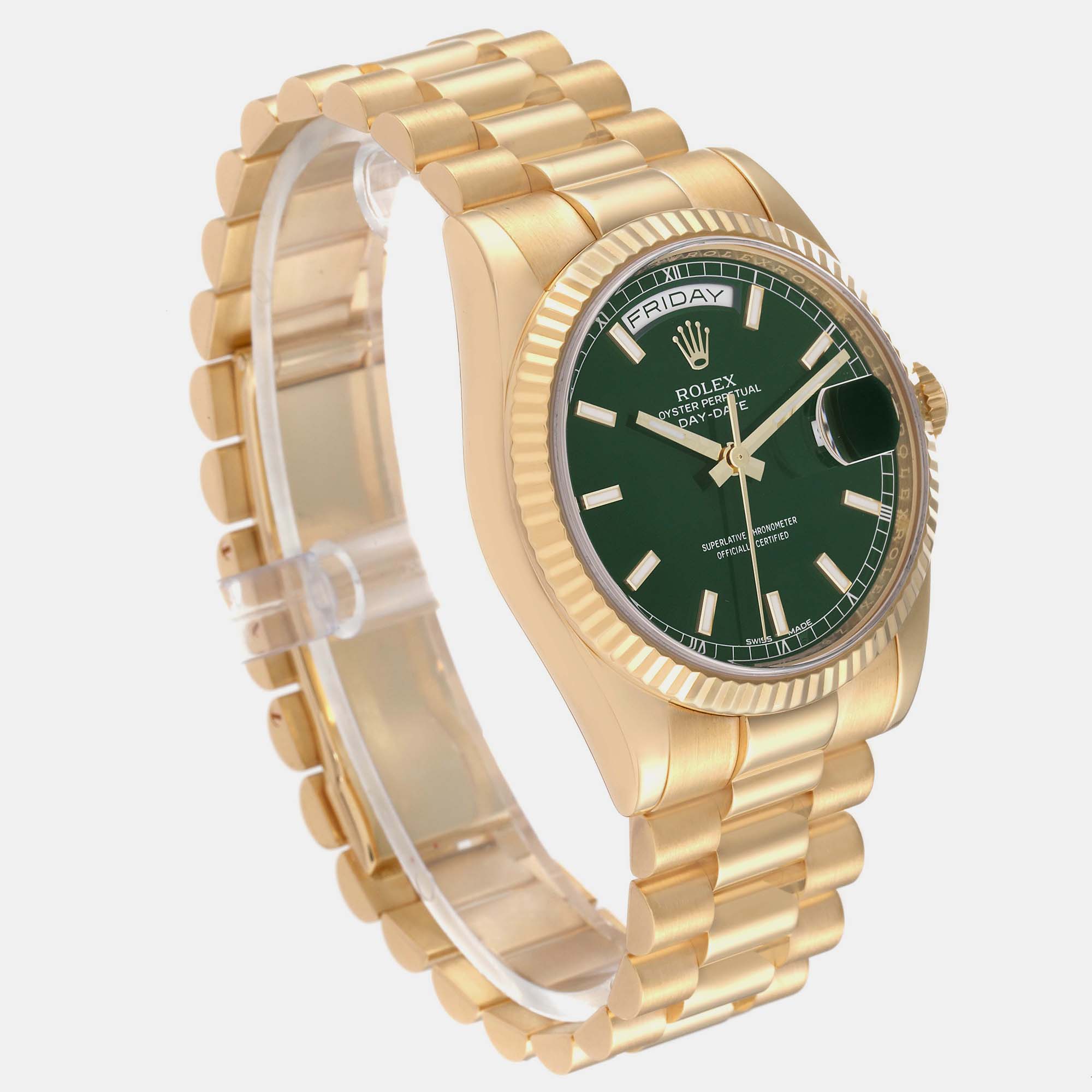 Rolex President Day Date Yellow Gold Green Dial Men's Watch 118238 36 Mm