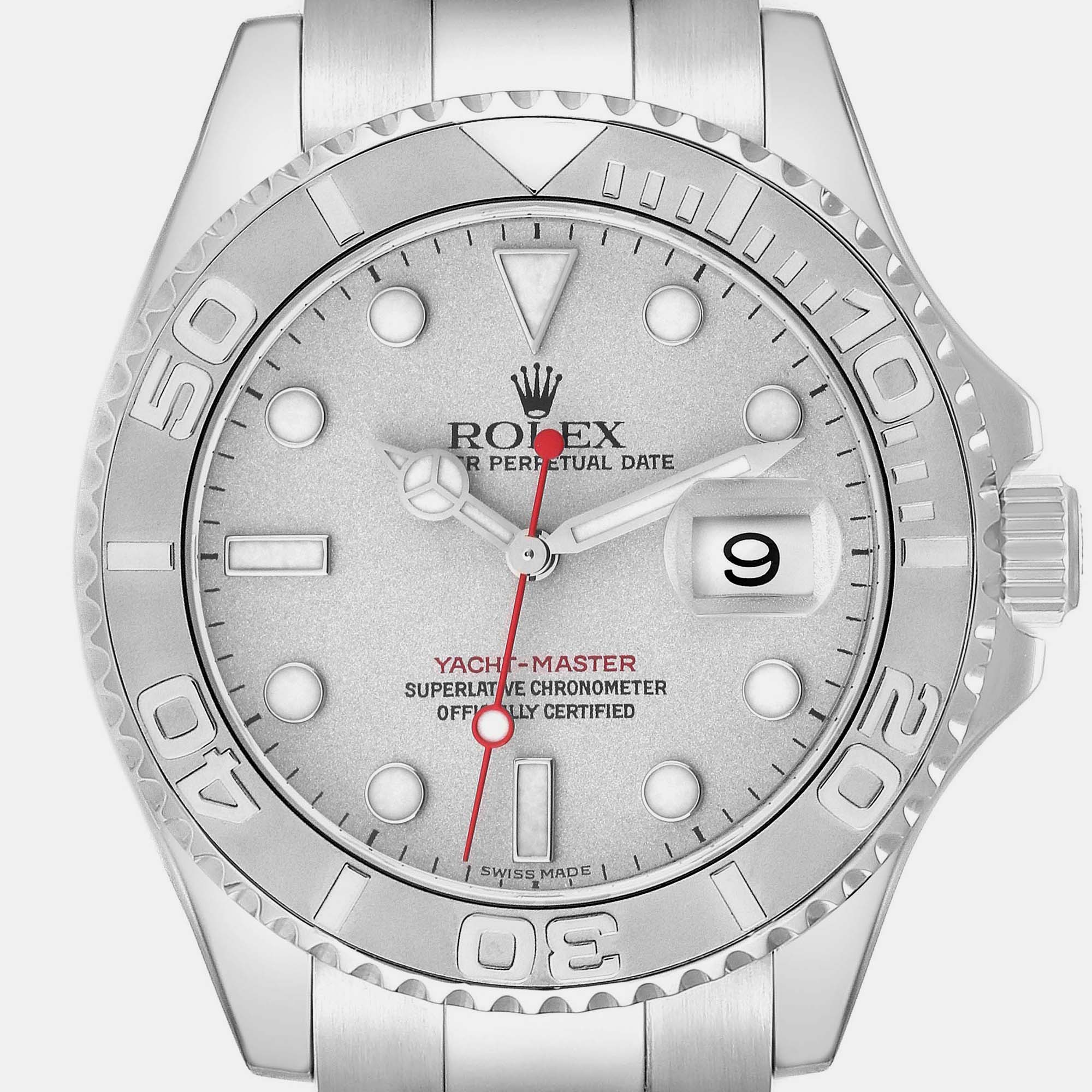 Rolex Yachtmaster Silver Dial Platinum Bezel Steel Men's Watch 16622 40 Mm
