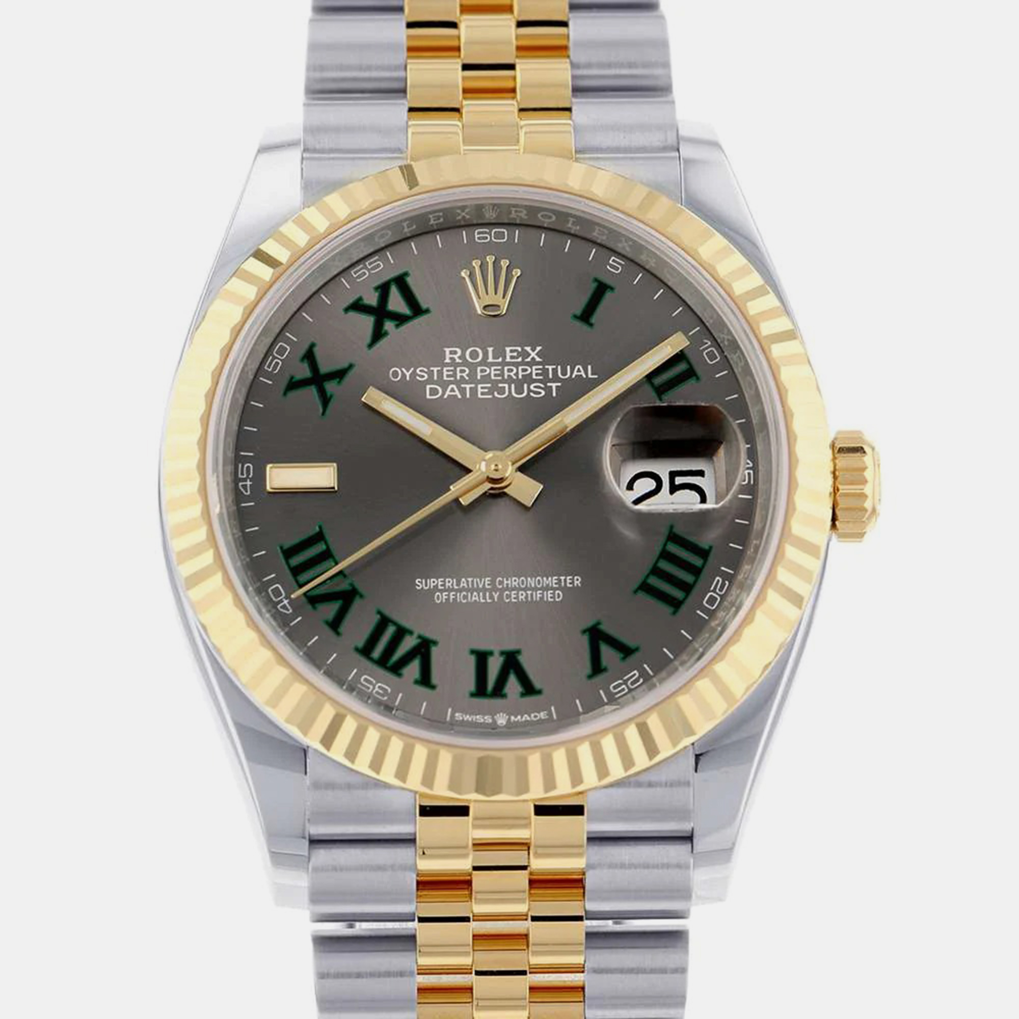 Rolex Grey 18k Yellow Gold And Stainless Steel Datejust 126233 Automatic Men's Wristwatch 36 Mm