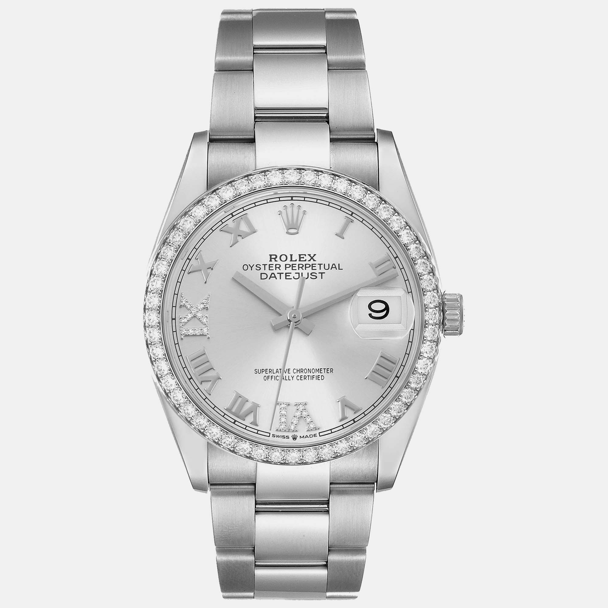 Rolex Datejust Silver Dial Steel Diamond Men's Watch 126284 36 Mm