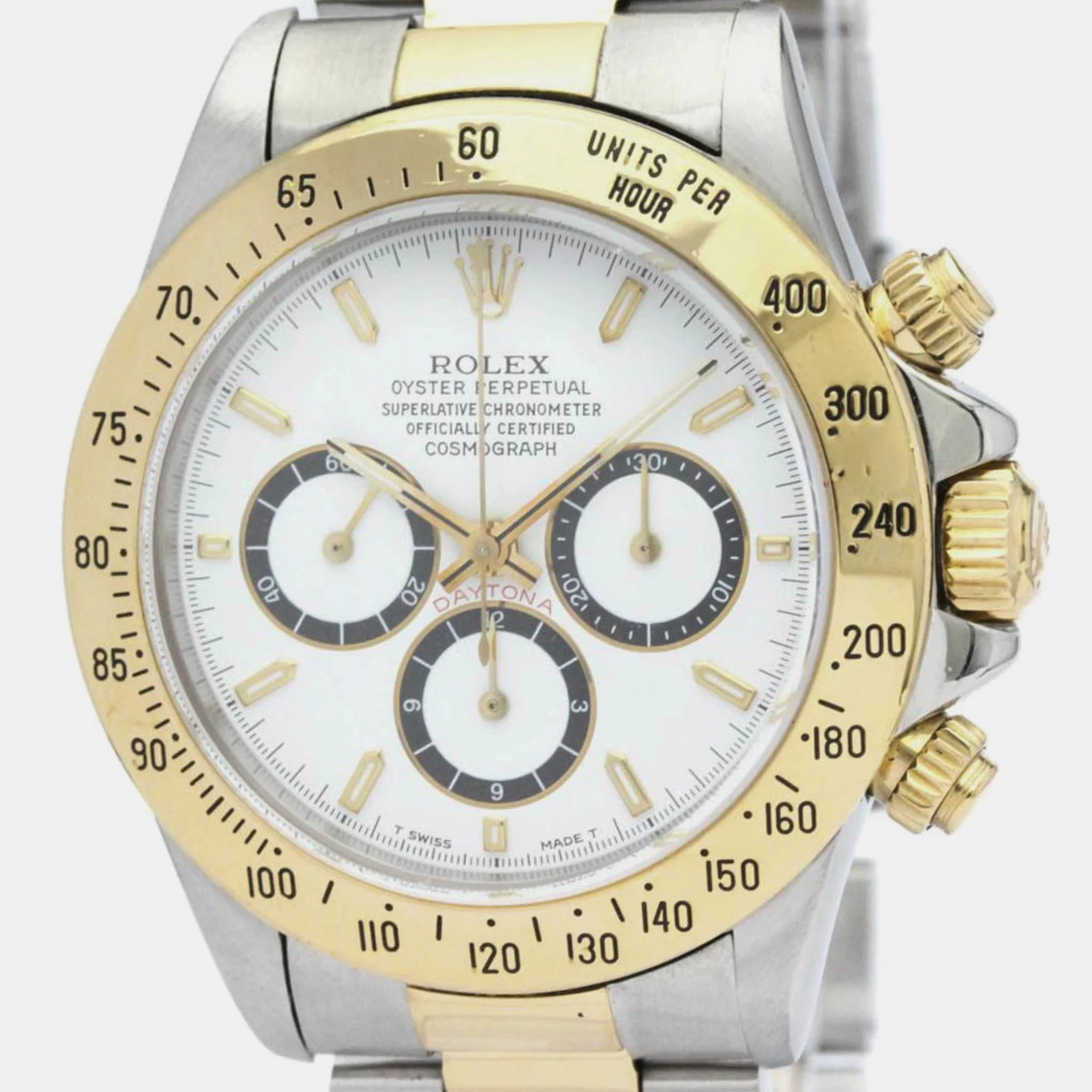 Rolex White 18k Yellow Gold And Stainless Steel Cosmograph Daytona 16523 Automatic Men's Wristwatch 40 Mm