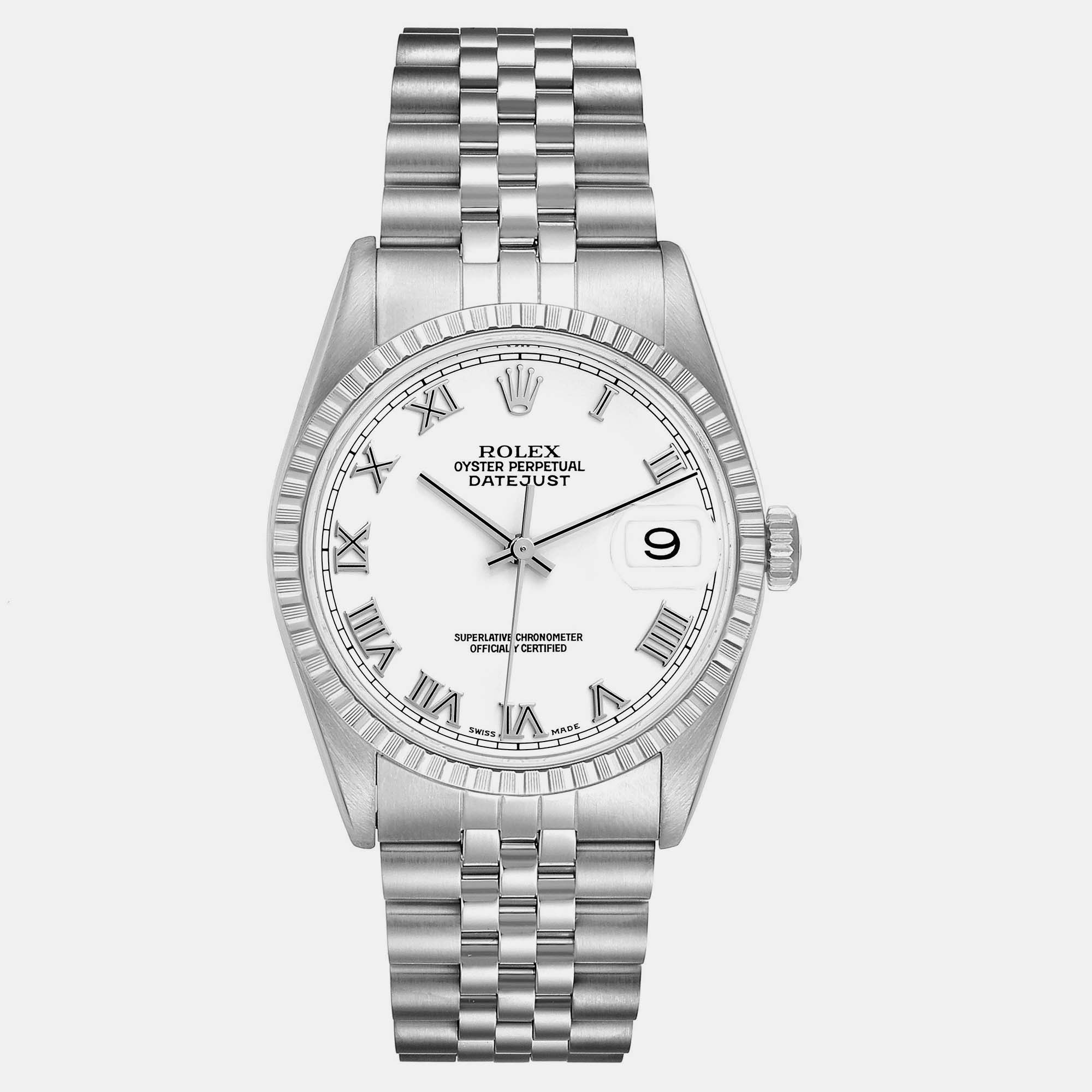 Rolex Datejust 36 White Roman Dial Steel Mens Watch 16220