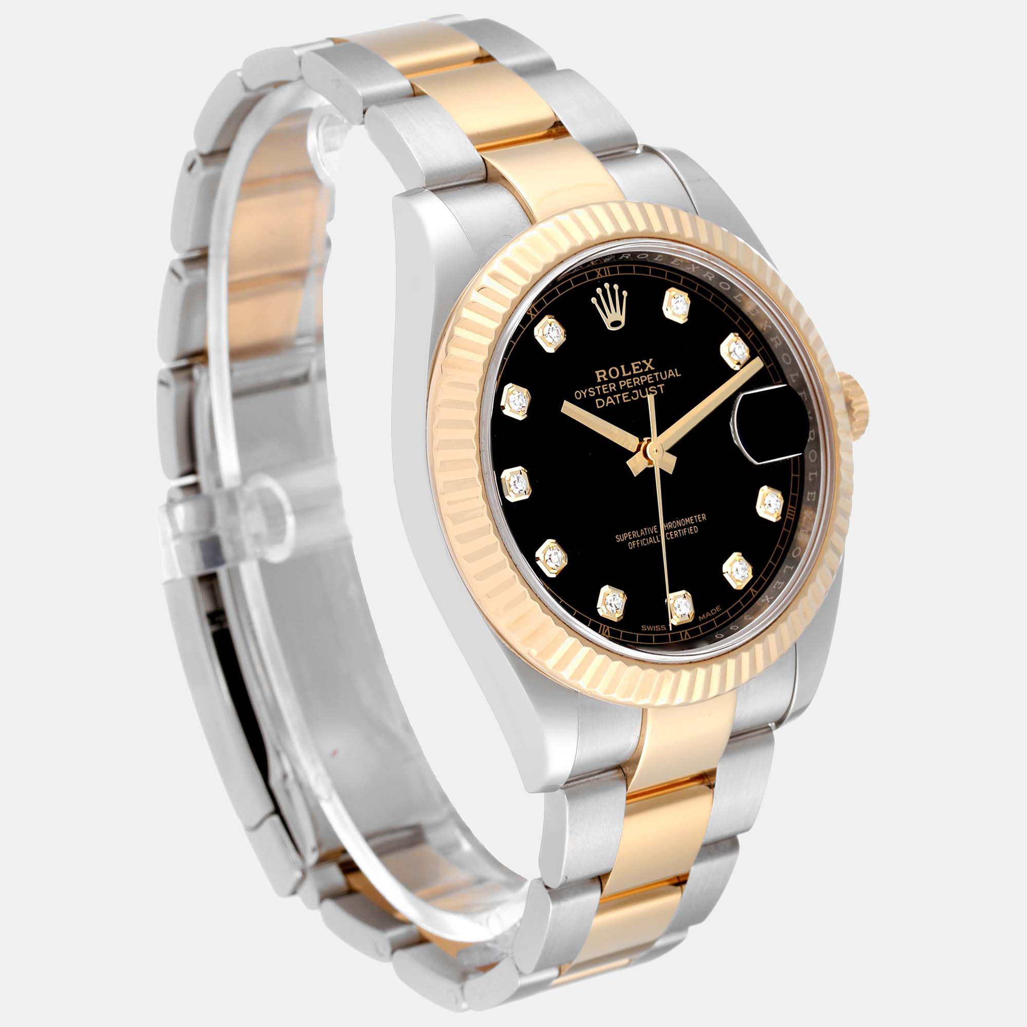 Rolex Datejust 41 Steel Yellow Gold Black Diamond Dial Mens Watch 126333