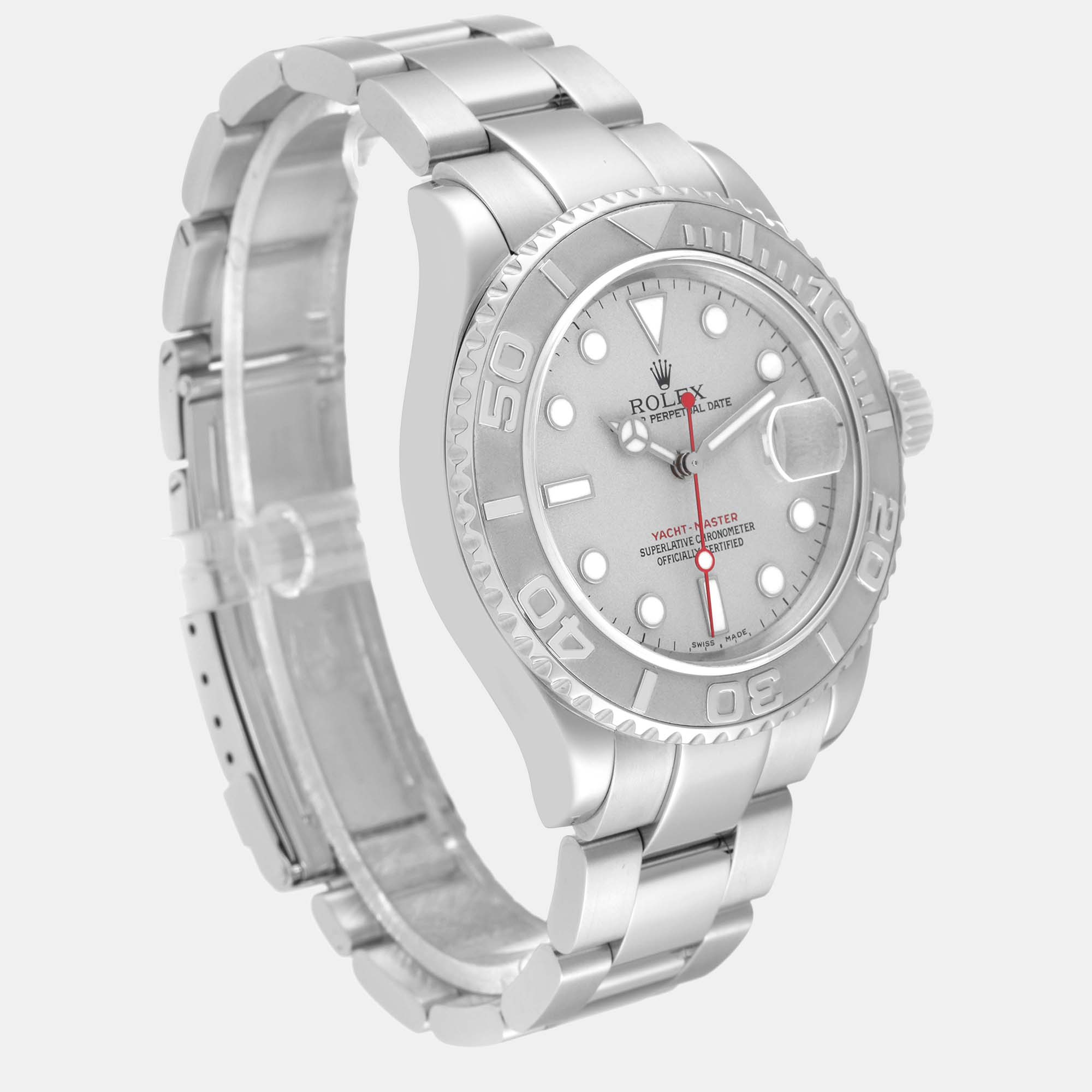 Rolex Yachtmaster Platinum Dial Bezel Steel Mens Watch 16622 40 Mm