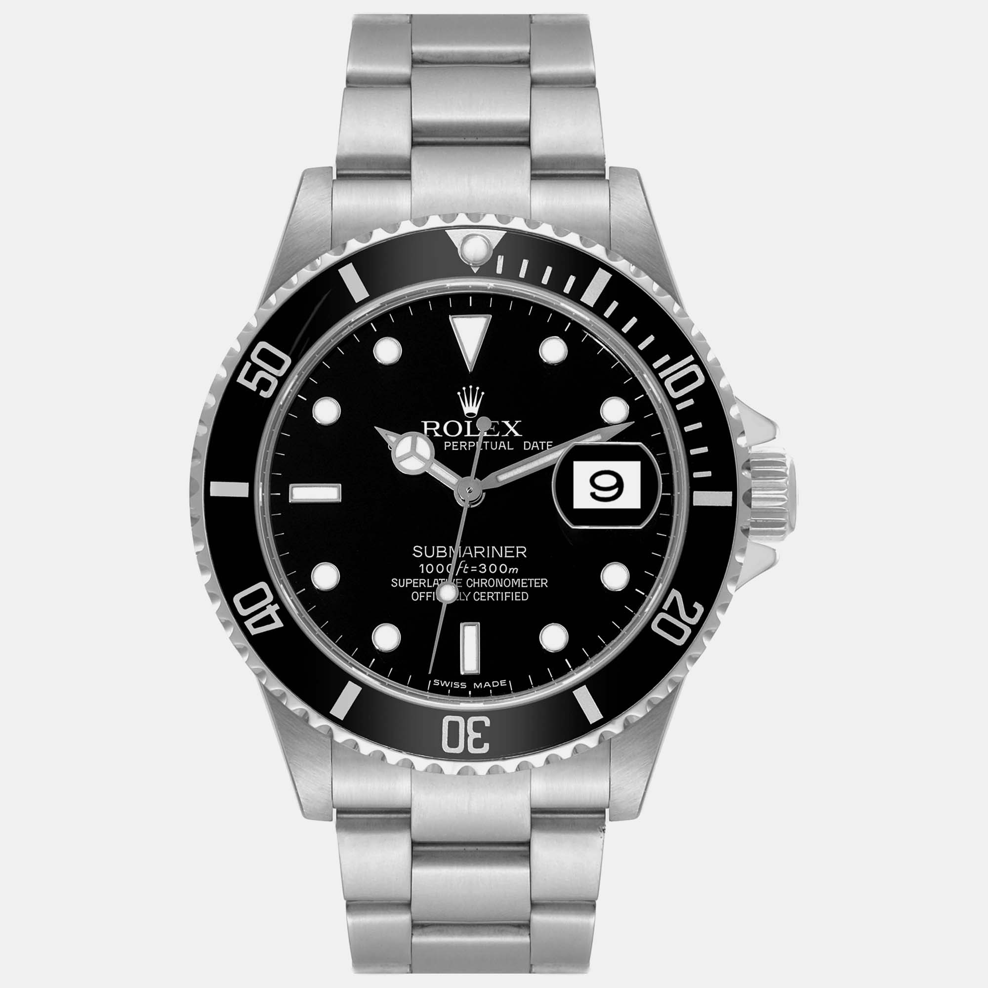 Rolex submariner date 4 liner black dial steel mens watch 16610