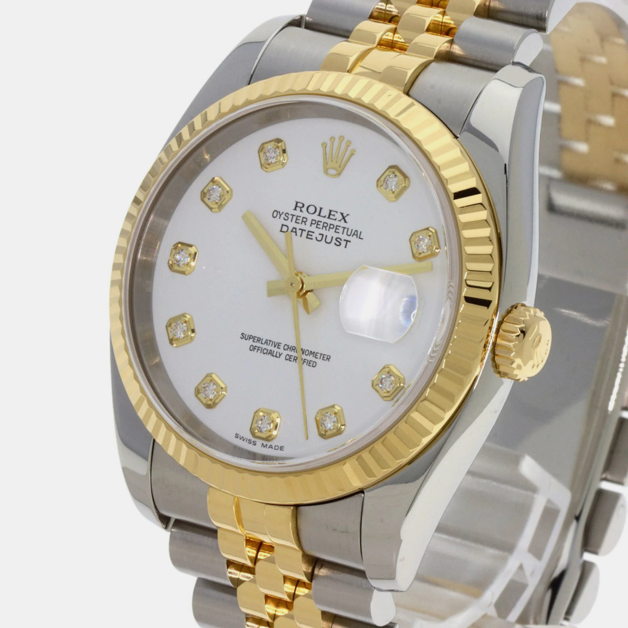 Rolex White  Diamond 18k Yellow Gold And Stainless Steel Datejust 116233 Automatic Men's Wristwatch 36 Mm