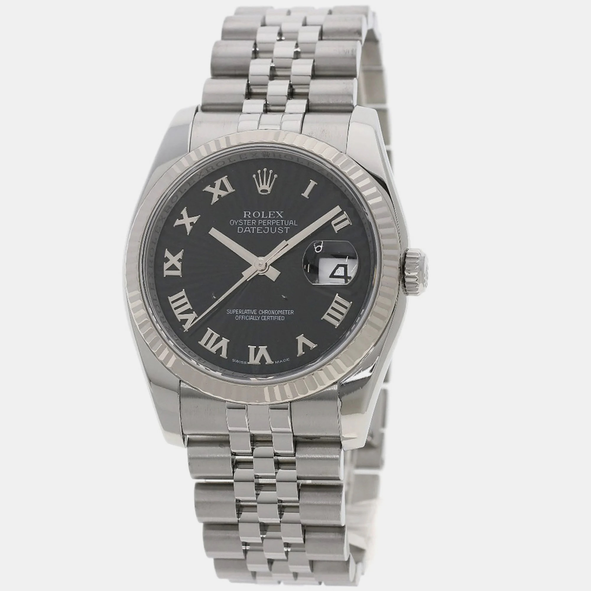 Rolex Black Stainless Steel Datejust 116234 Automatic Men's Wristwatch 36 Mm