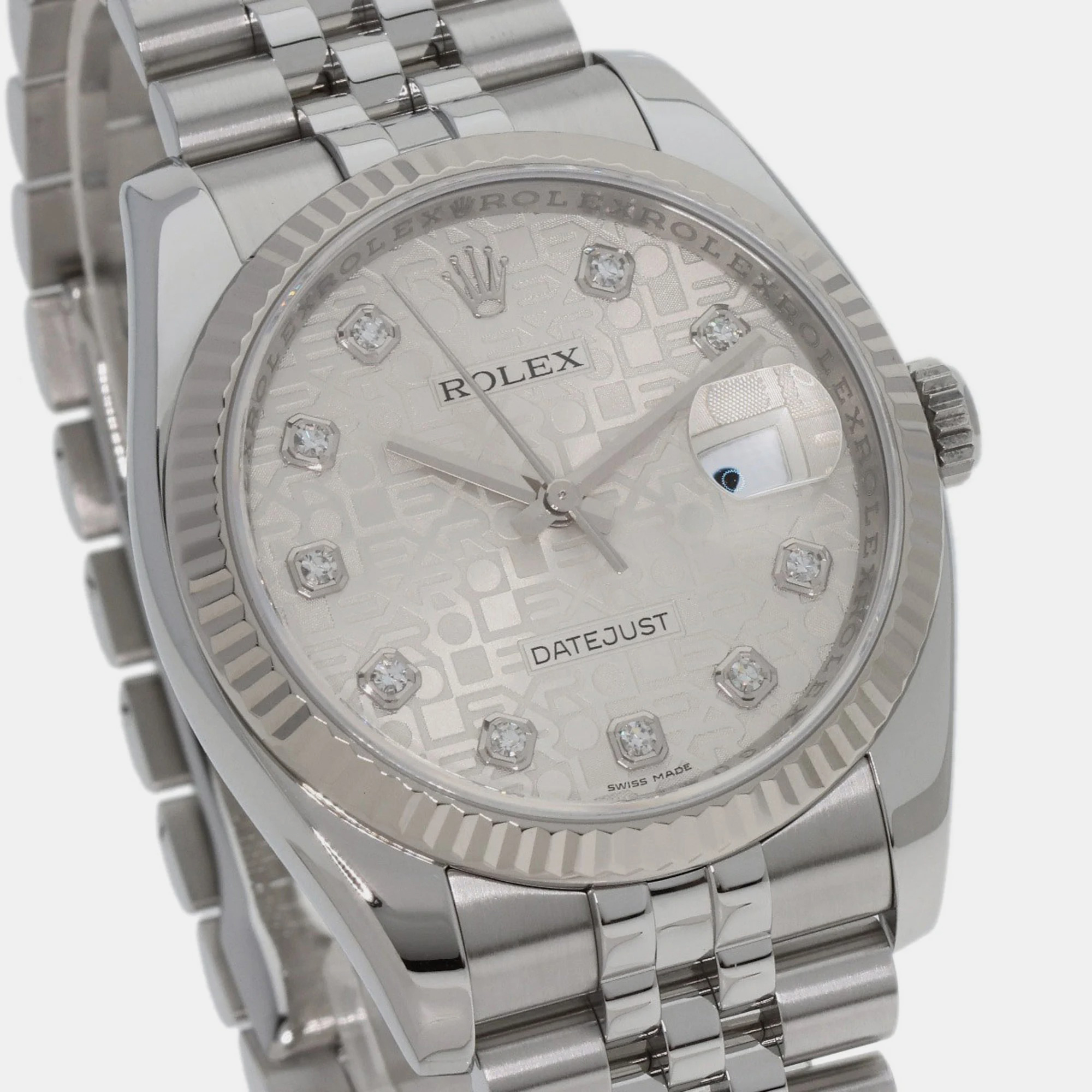 Rolex Silver Diamond 18k White Gold And Stainless Steel Datejust 116234 Automatic Men's Wristwatch 36 Mm