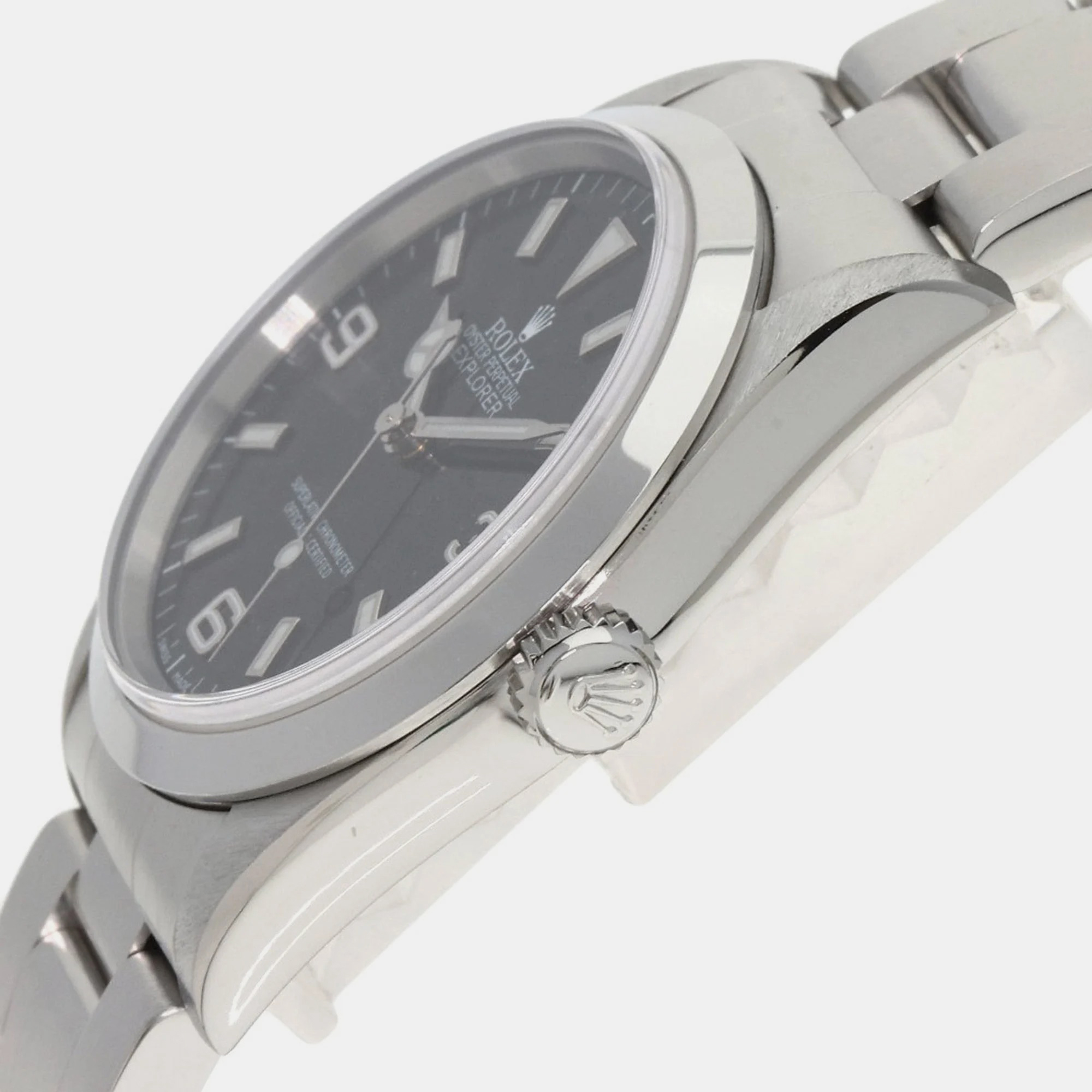 Rolex Black Stainless Steel Explorer 14270 Automatic Men's Wristwatch 36 Mm