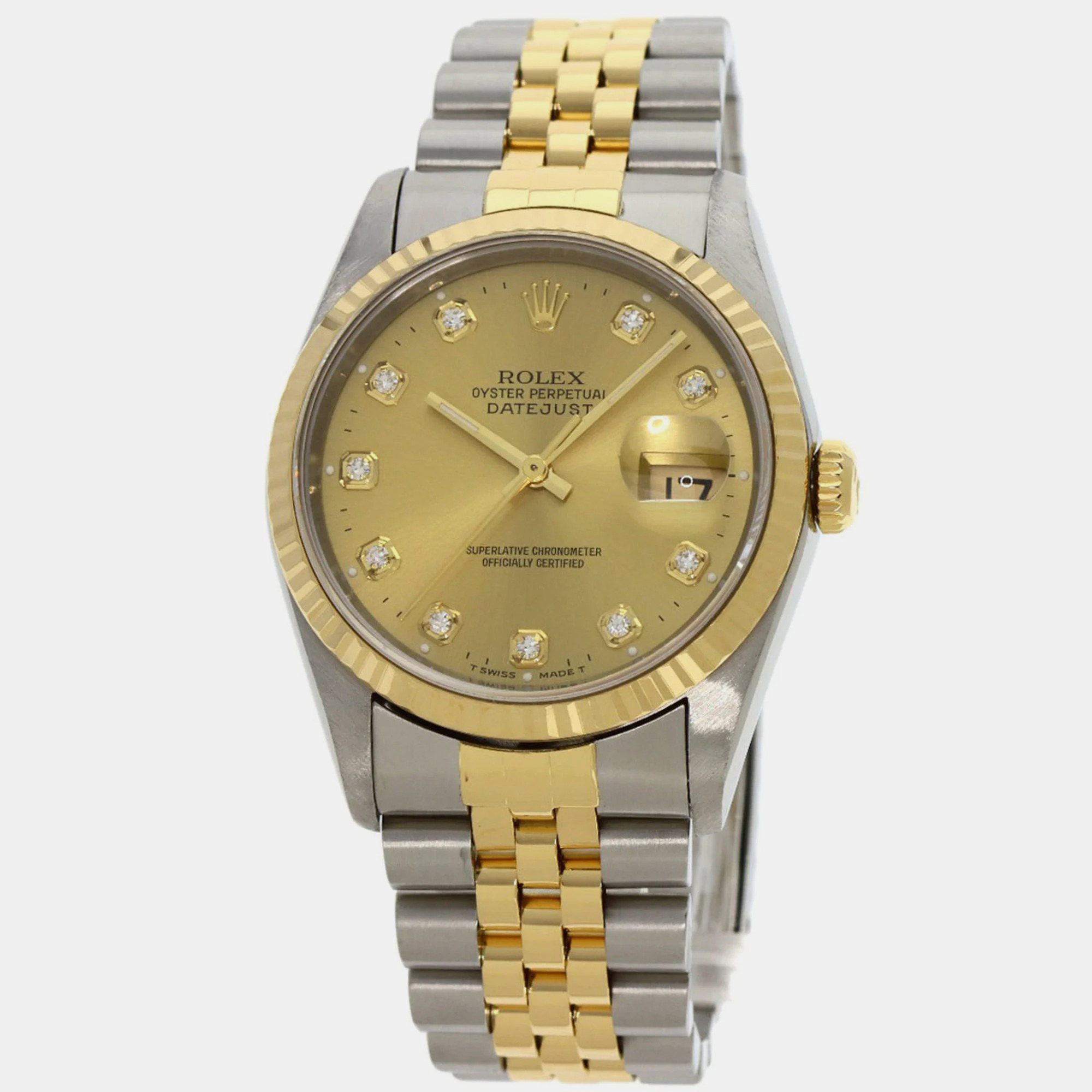 Rolex Champagne Diamond 18k Yellow Gold And Stainless Steel Datejust 16233 Automatic Men's Wristwatch 36 Mm