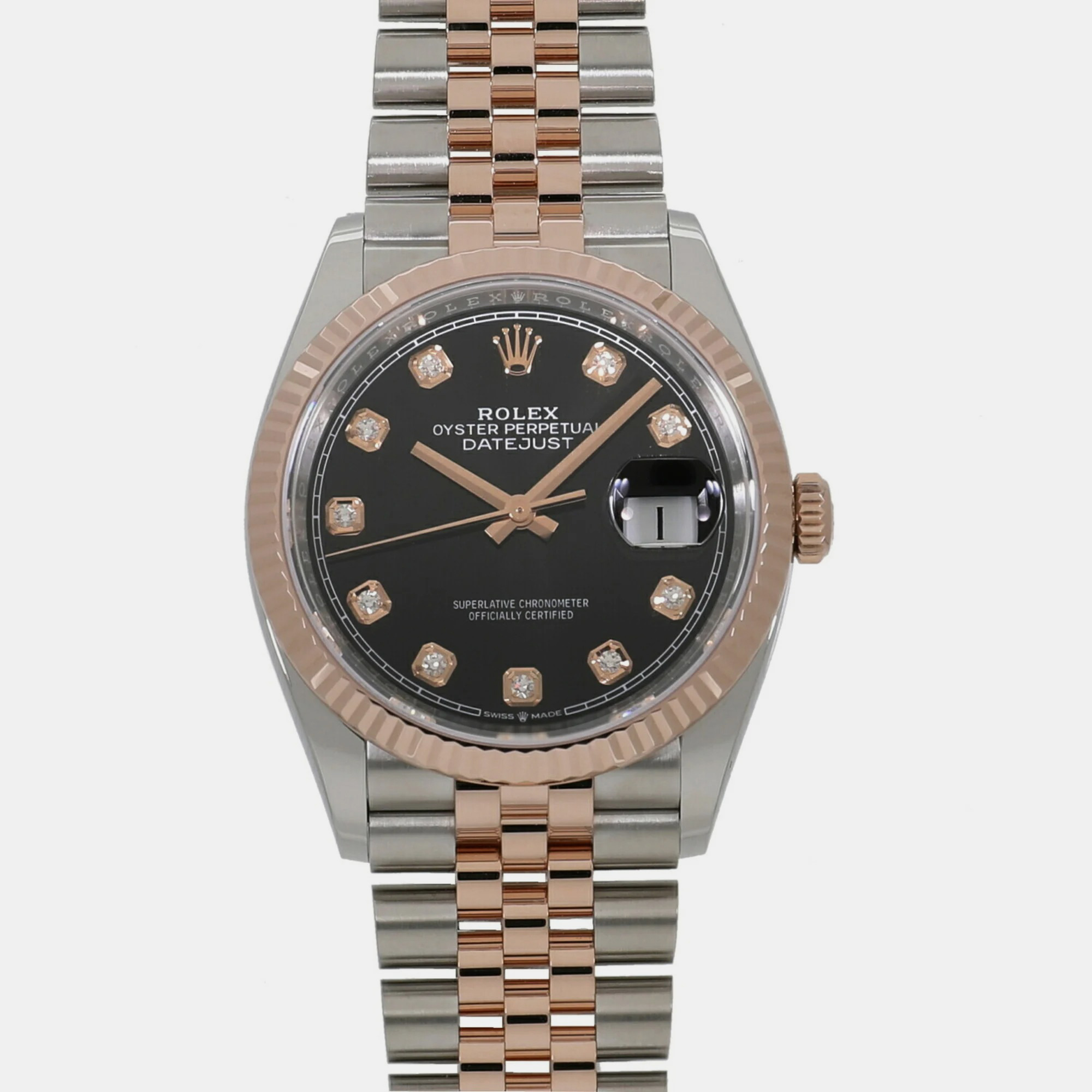 Rolex Black Diamond 18k Rose Gold And Stainless Steel Datejust 126231 Automatic Men's Wristwatch 36 Mm