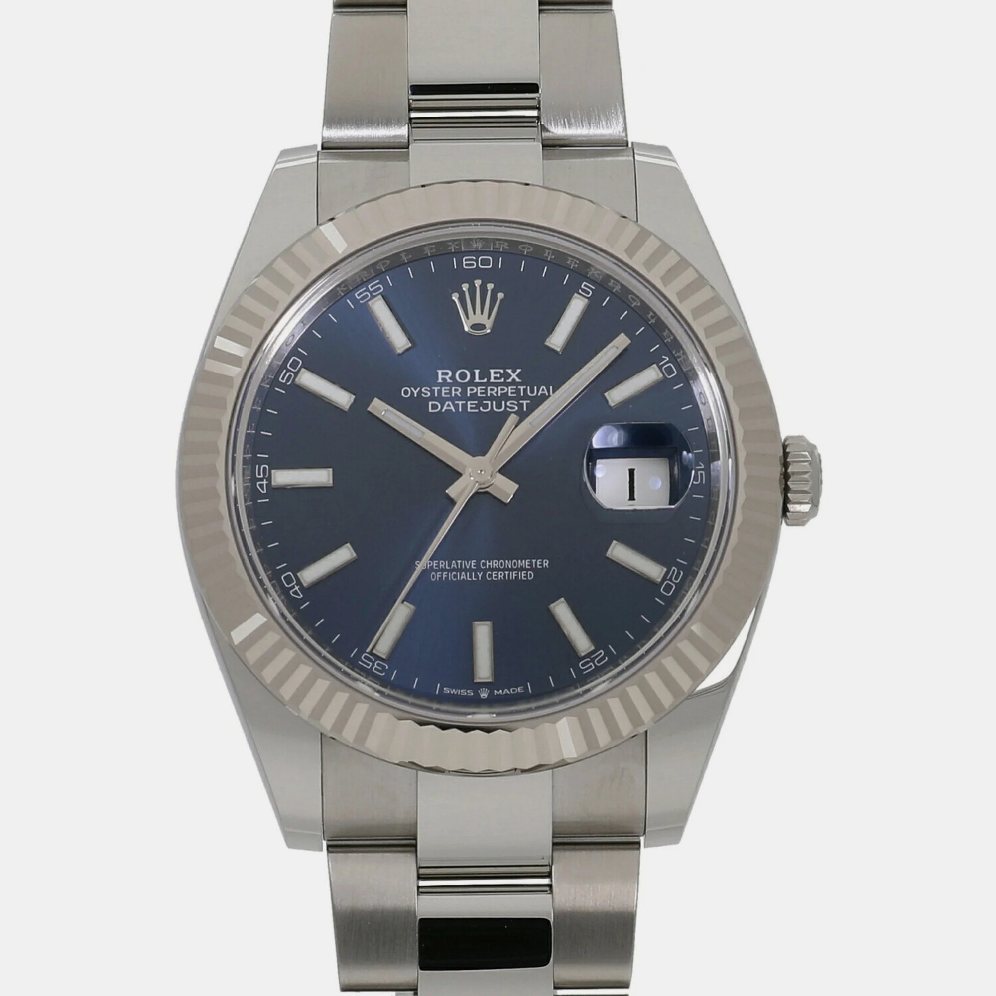 Rolex Blue 18k White Gold And Stainless Steel Datejust 126334 Automatic Men's Wristwatch 41 Mm