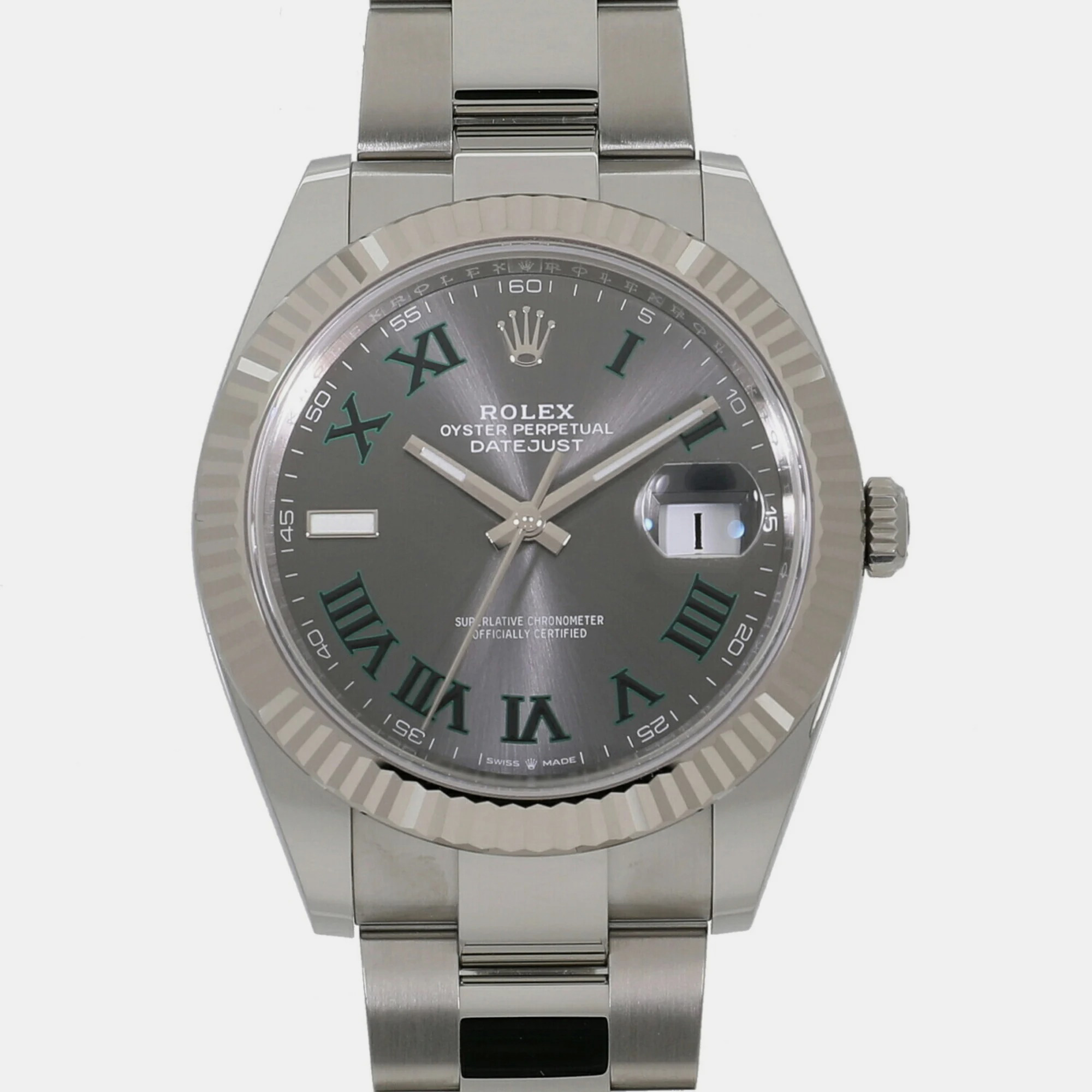 Rolex Grey 18k White Gold And Stainless Steel Datejust 126334 Automatic Men's Wristwatch 41 Mm