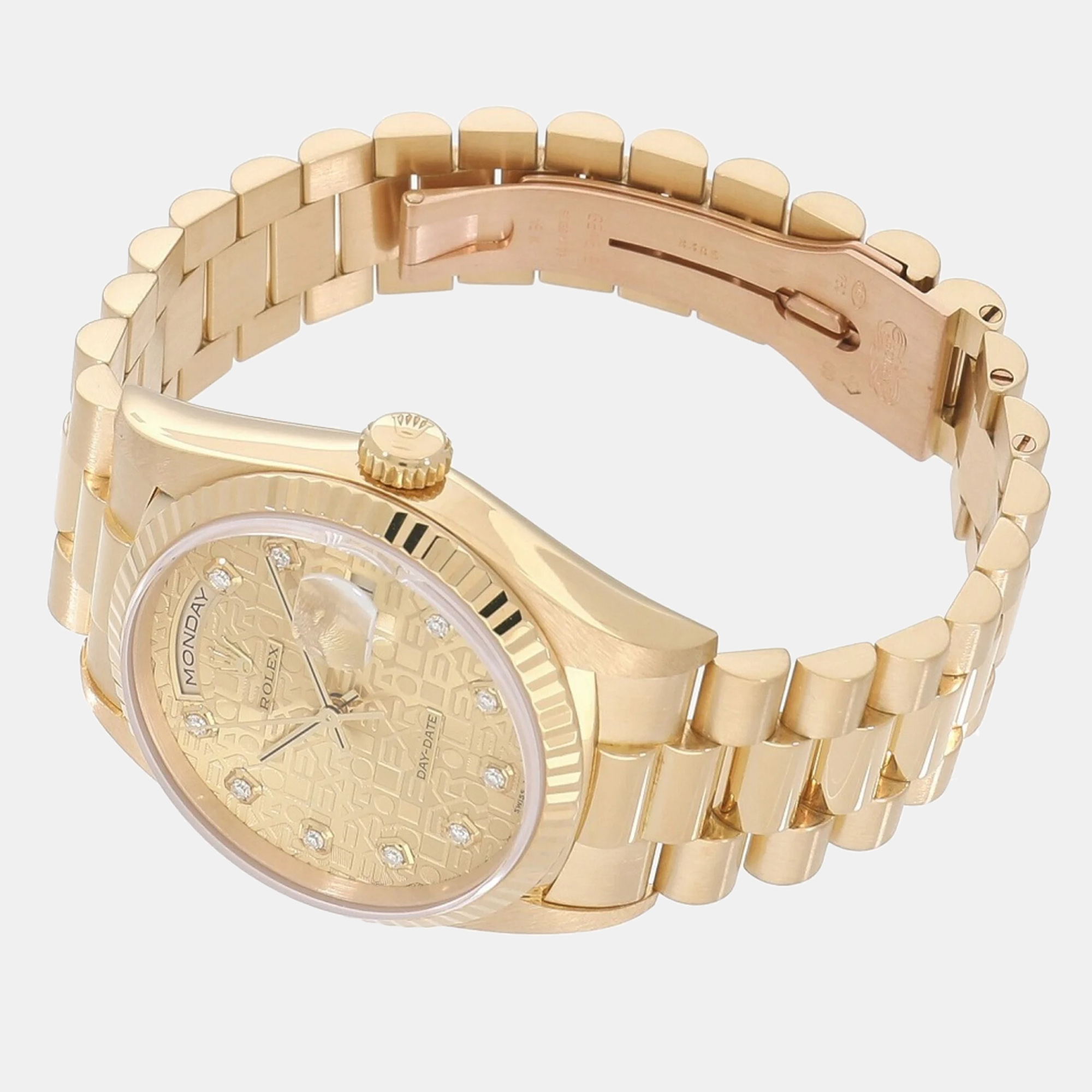 Rolex Champagne Diamond 18k Yellow Gold Day-Date 18238 Automatic Men's Wristwatch 36 Mm