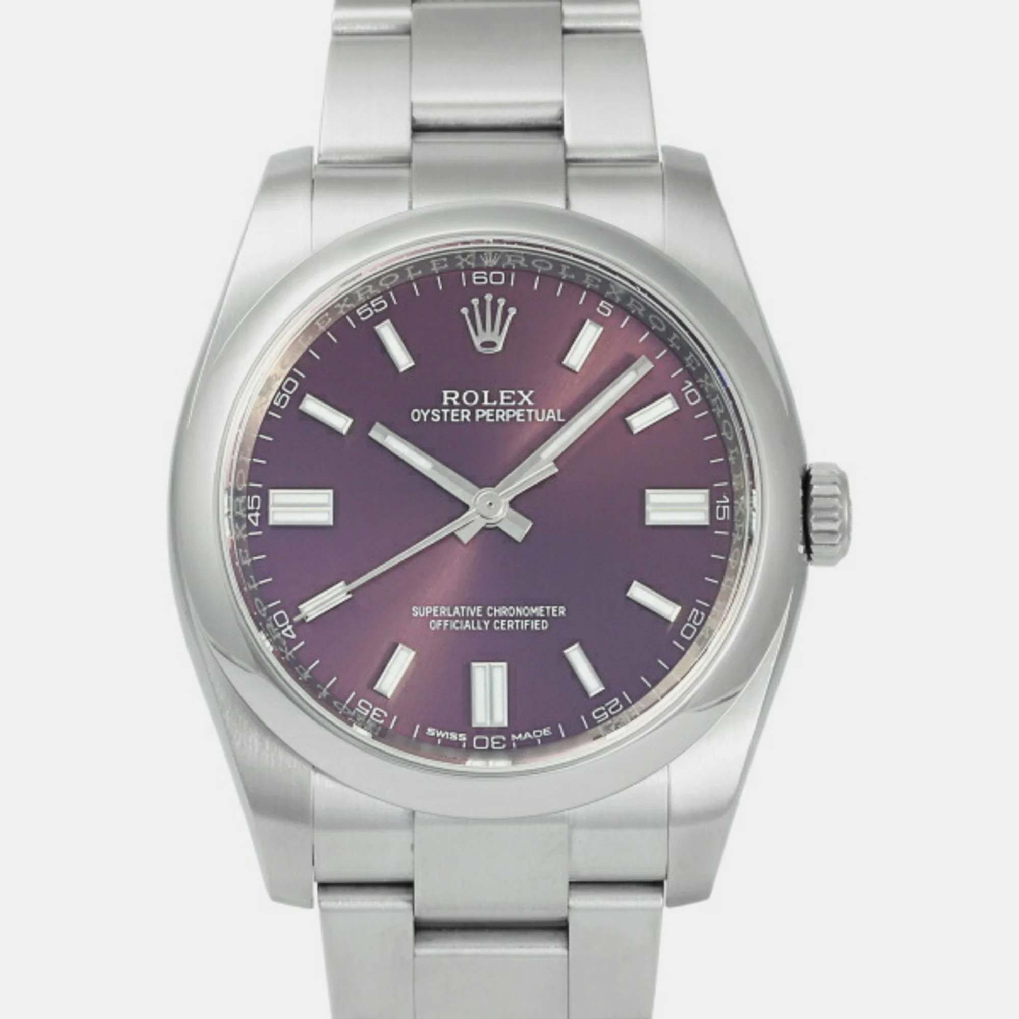 Rolex Purple Stainless Steel Oyster Perpetual 116000 Automatic Men's Wristwatch 36 Mm