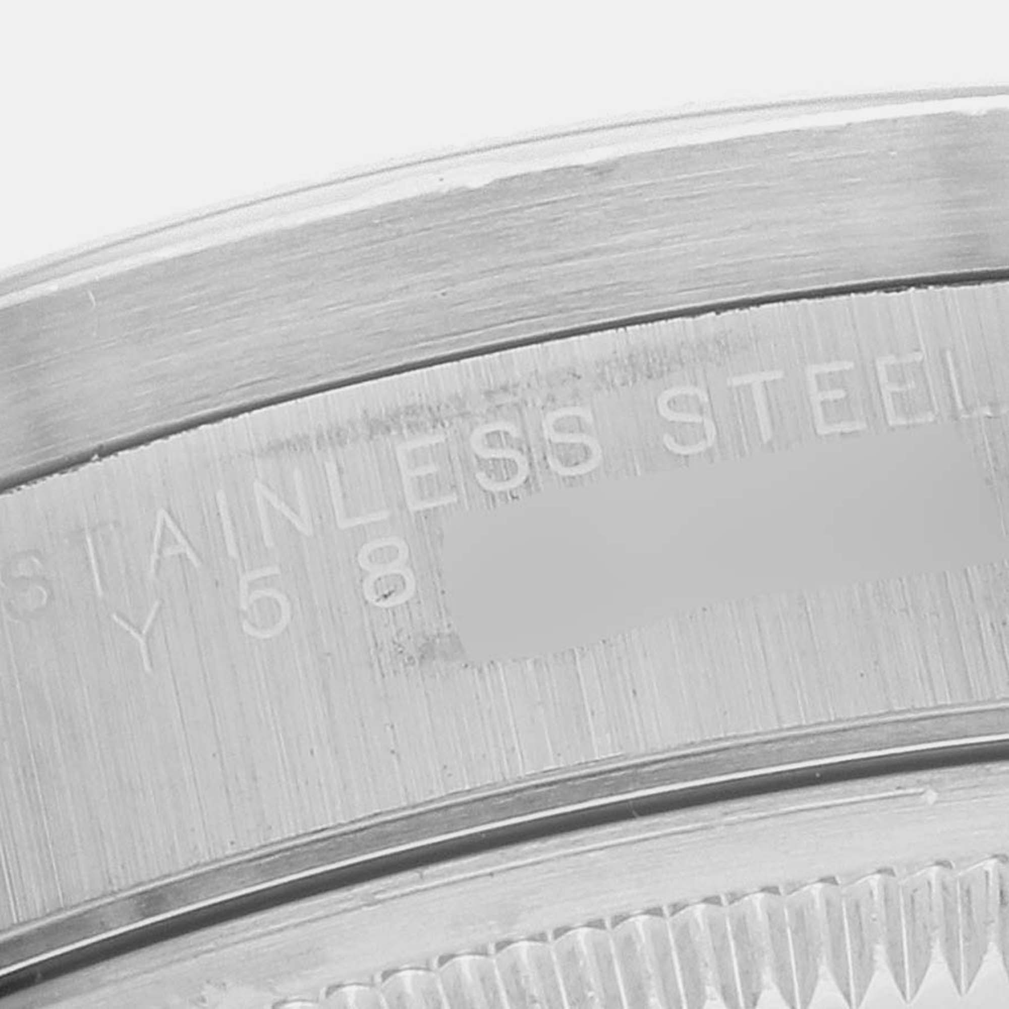 Rolex Date Black Dial Engine Turned Bezel Steel Men's Watch 15210 34 Mm