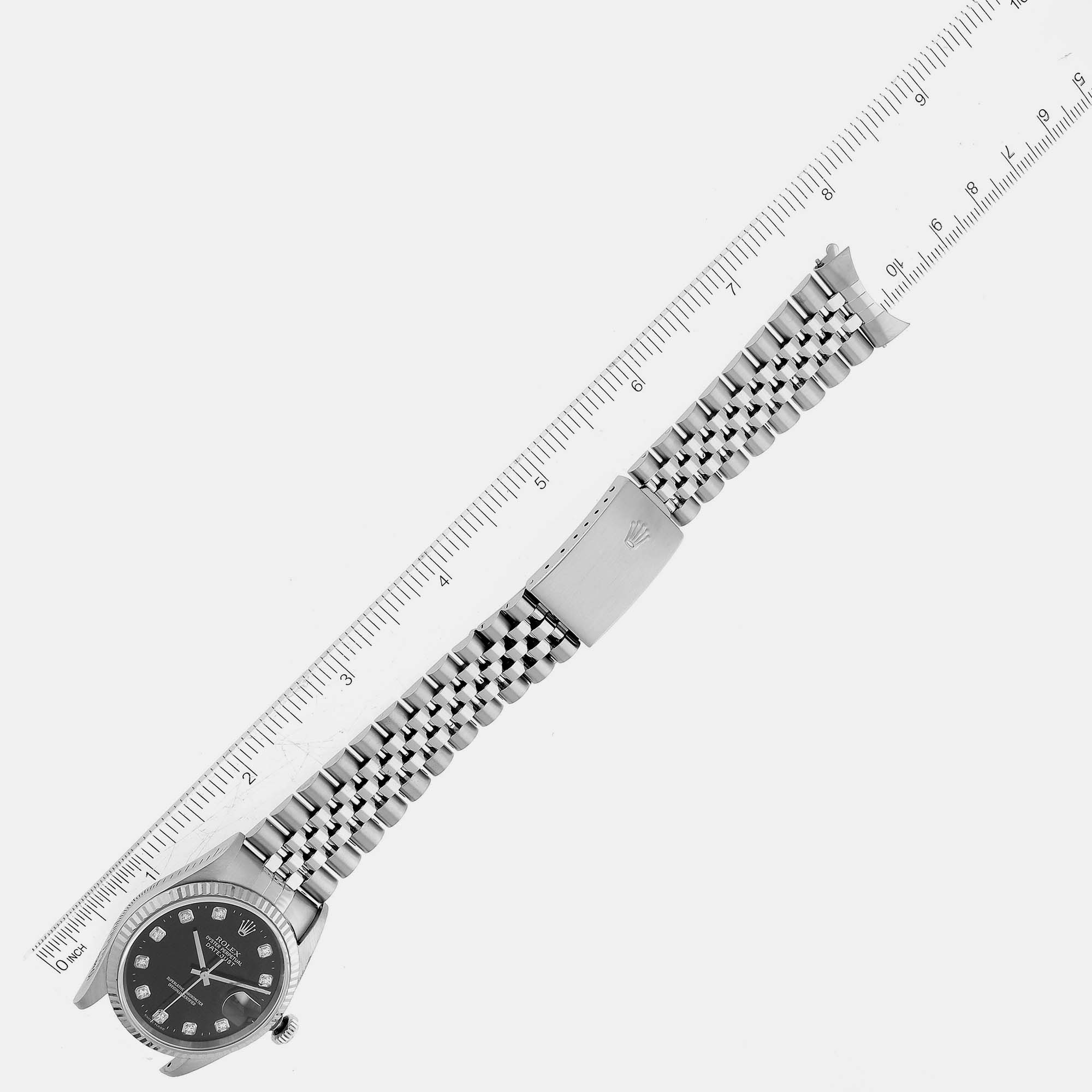 Rolex Datejust Steel White Gold Black Diamond Dial Men's Watch 16234 36 Mm