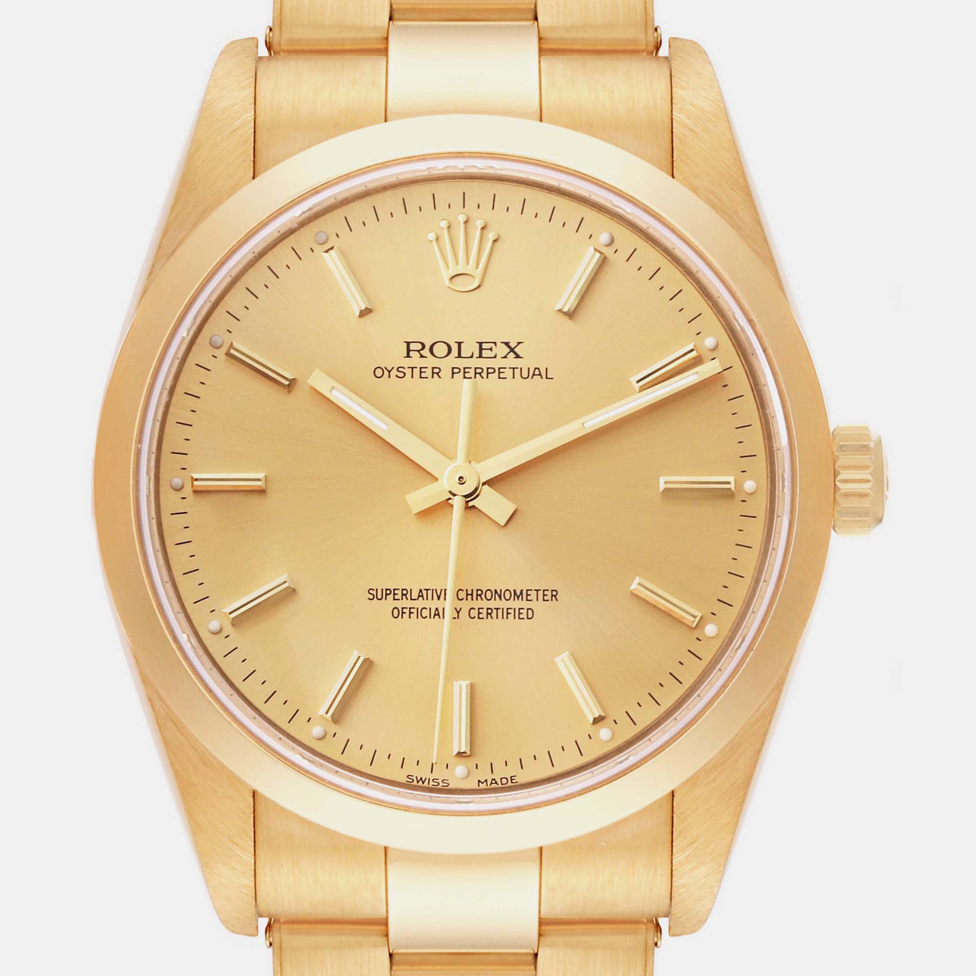 Rolex Oyster Perpetual Champagne Dial Yellow Gold Men's Watch 14208 34 Mm