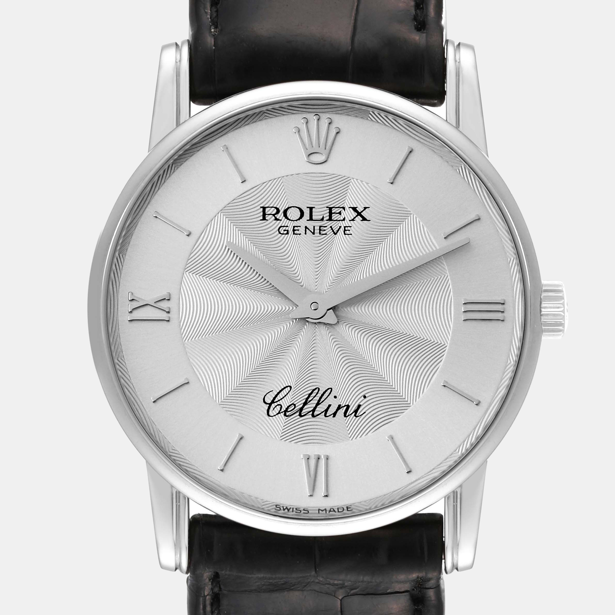 Rolex Cellini Classic White Gold Silver Guilloche Dial Men's Watch 5116 31.8 X 5.5 Mm