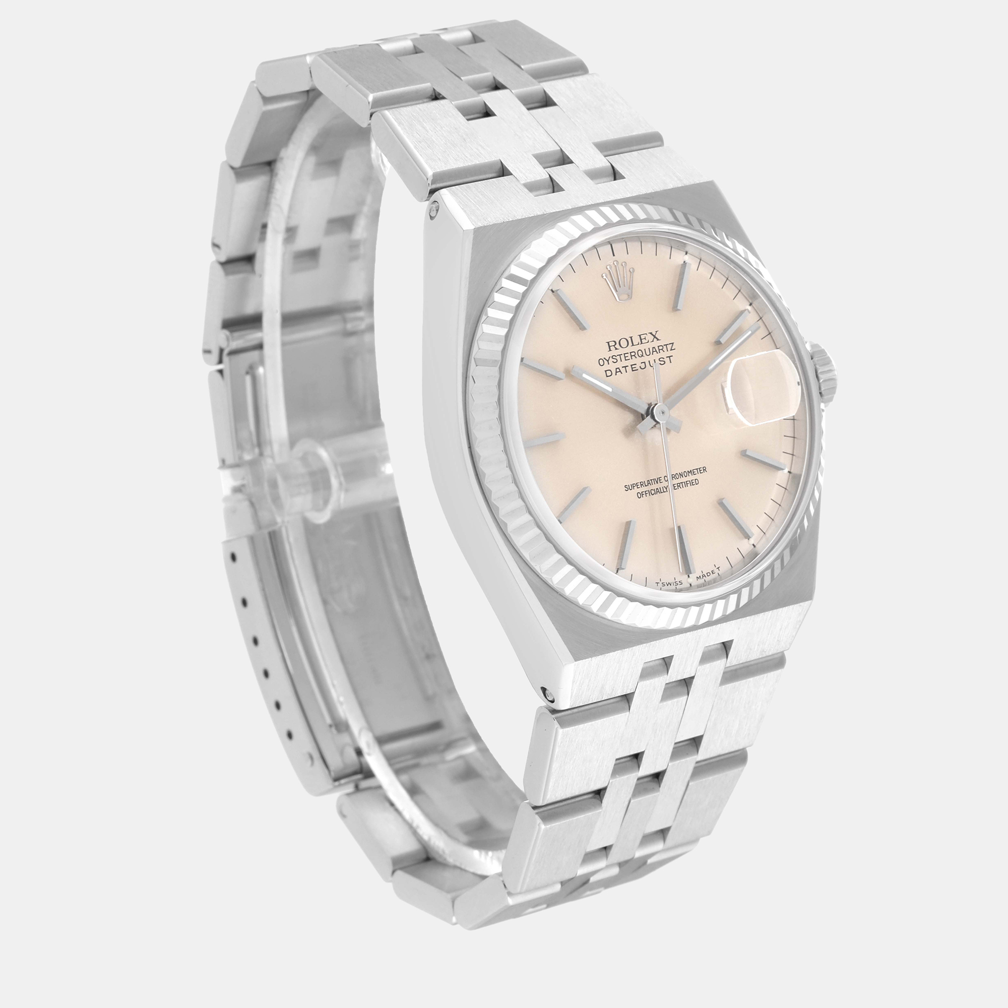 Rolex Oysterquartz Datejust Steel White Gold Men's Watch 17014 36 Mm