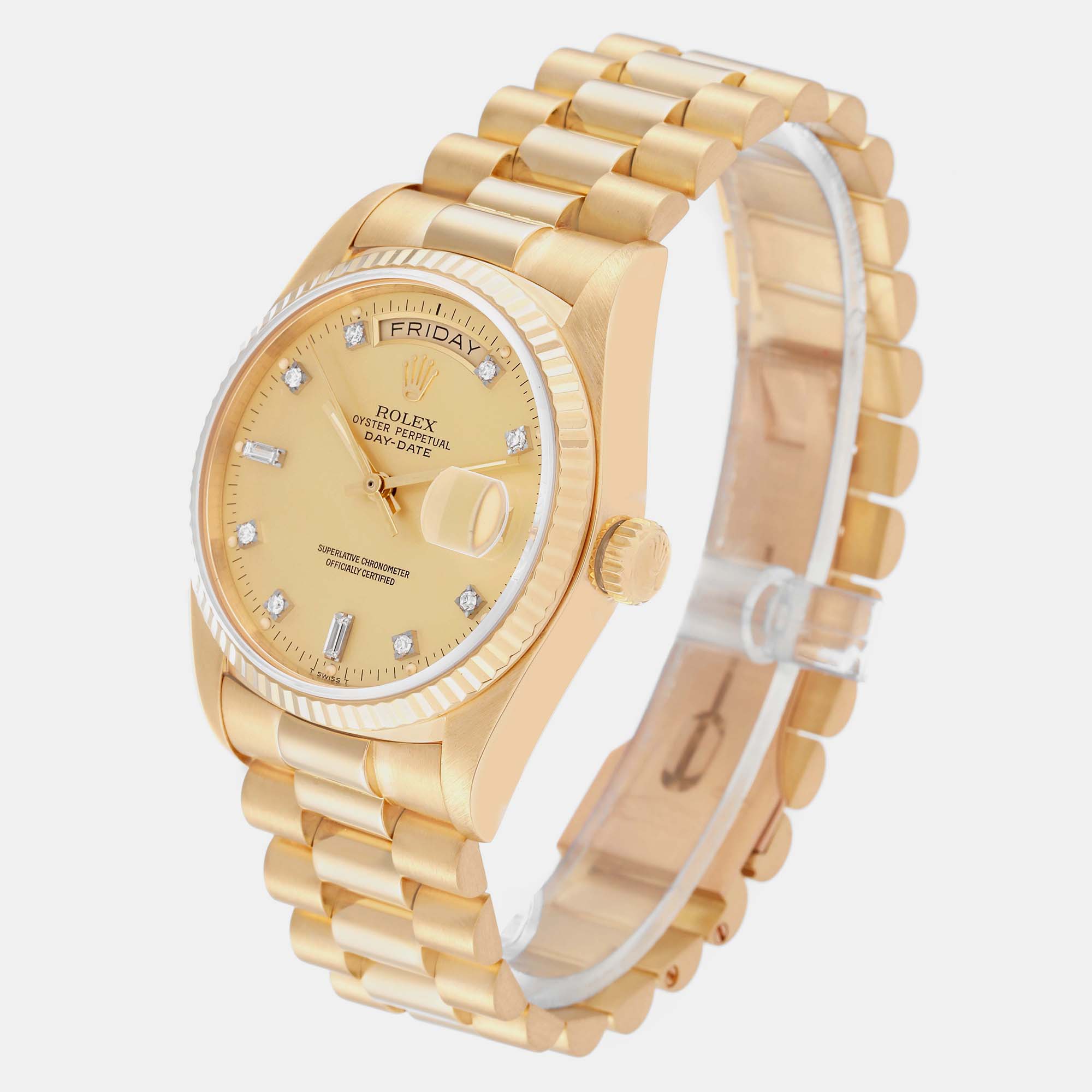Rolex President Day-Date Yellow Gold Diamond Dial Men's Watch 18038 36 Mm