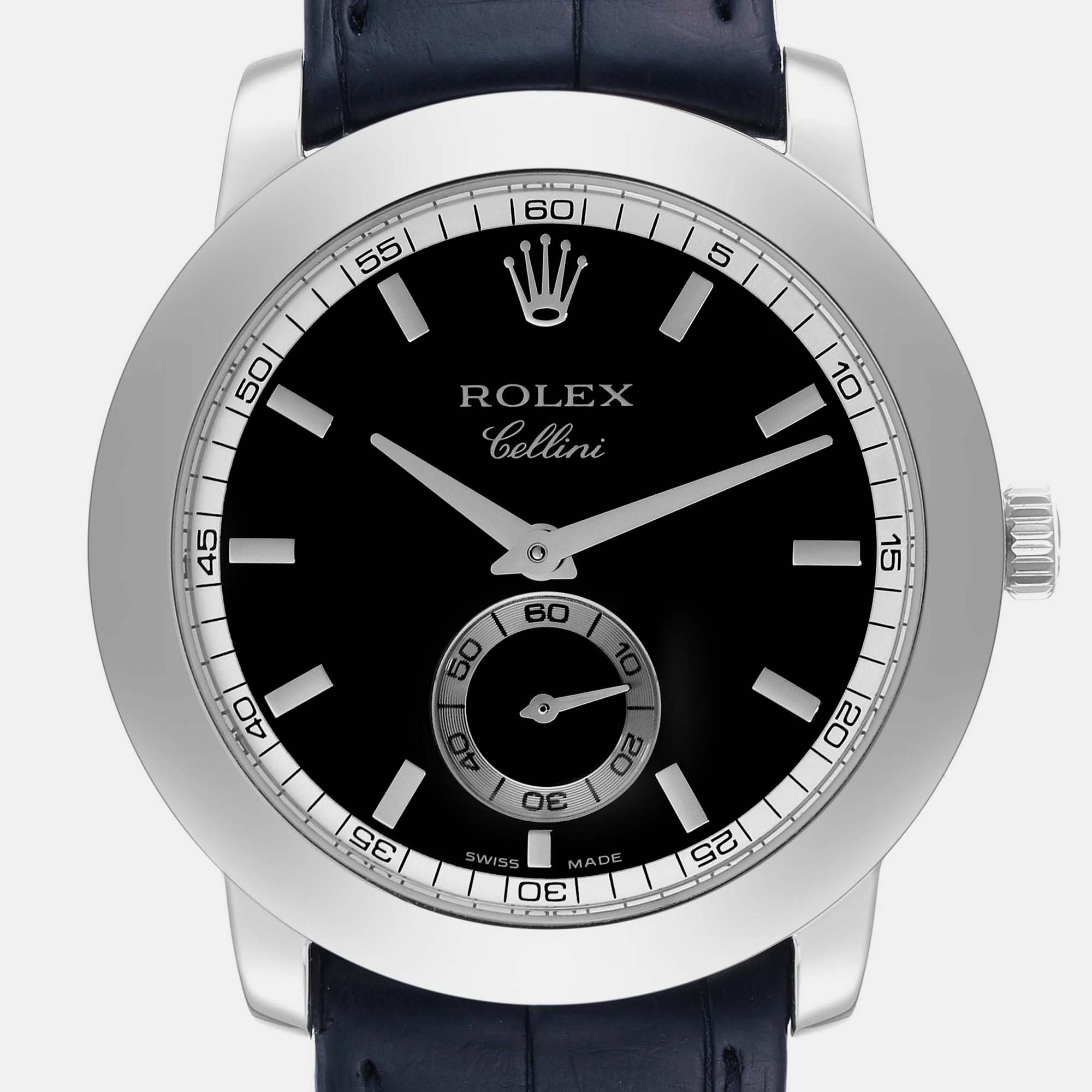 Rolex Cellini Cellinium Platinum Black Dial Mens Watch 5241 35 Mm