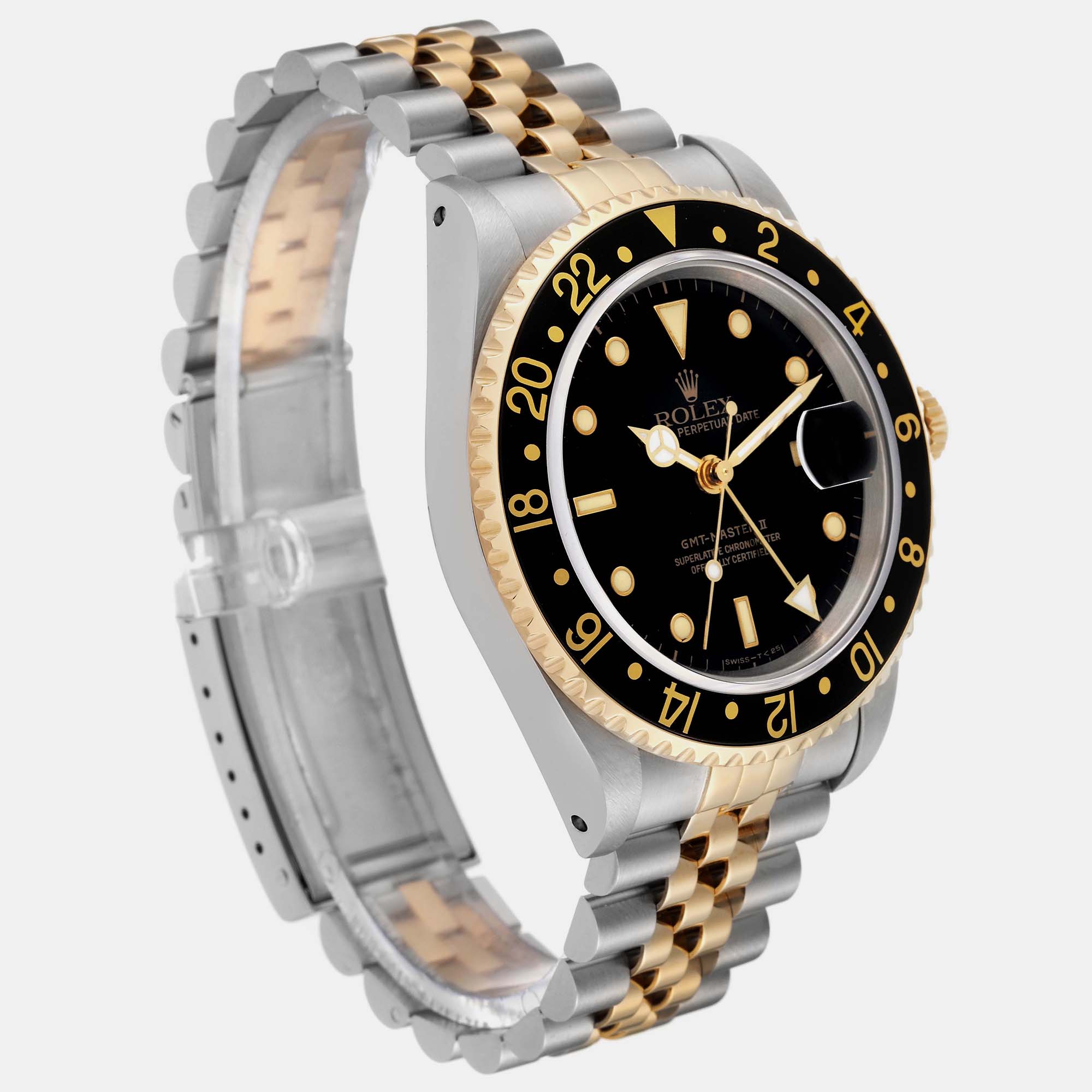 Rolex GMT Master II Yellow Gold Steel Jubilee Bracelet Men's Watch 16713 40 Mm