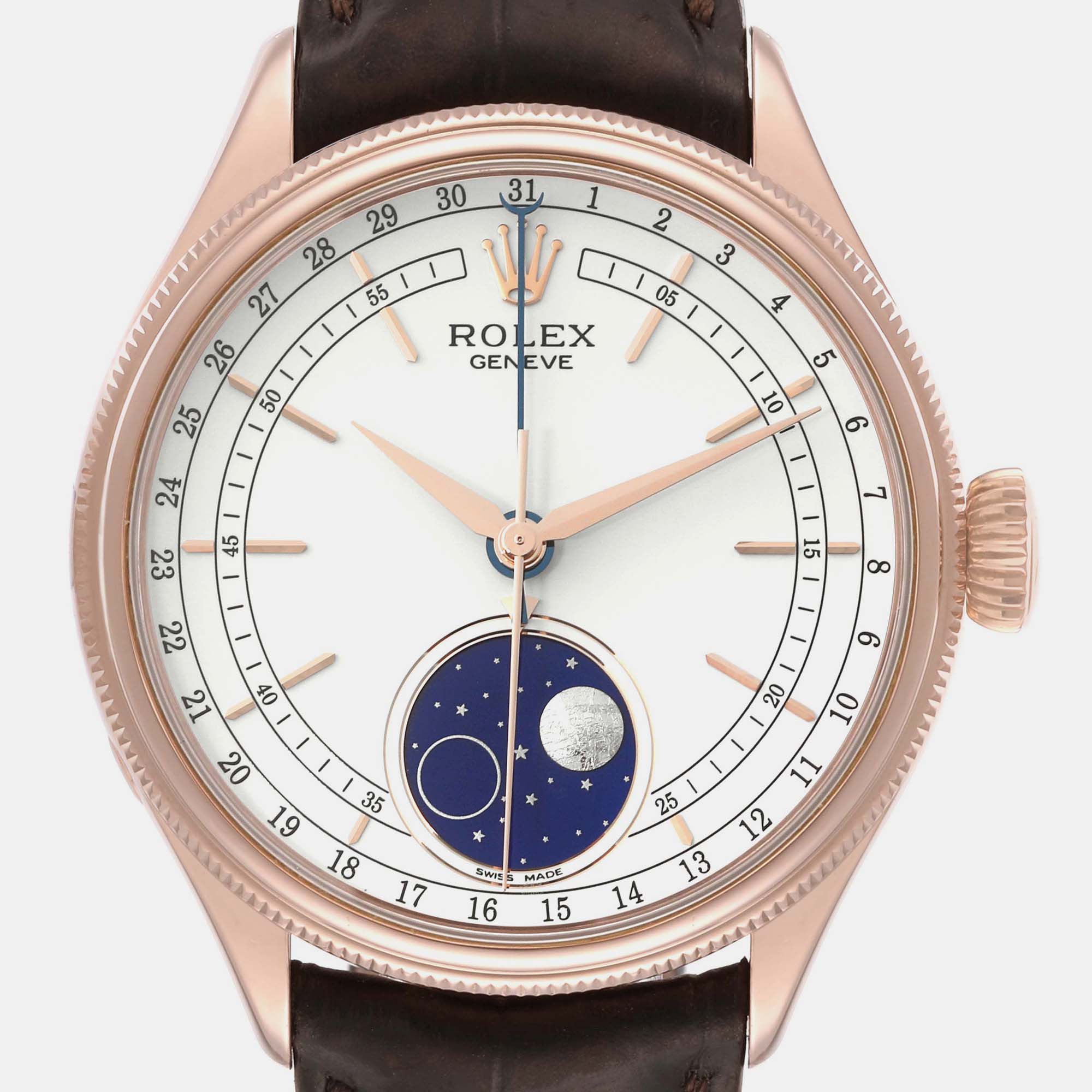 Rolex Cellini Moonphase White Dial Rose Gold Mens Watch 50535 39 Mm