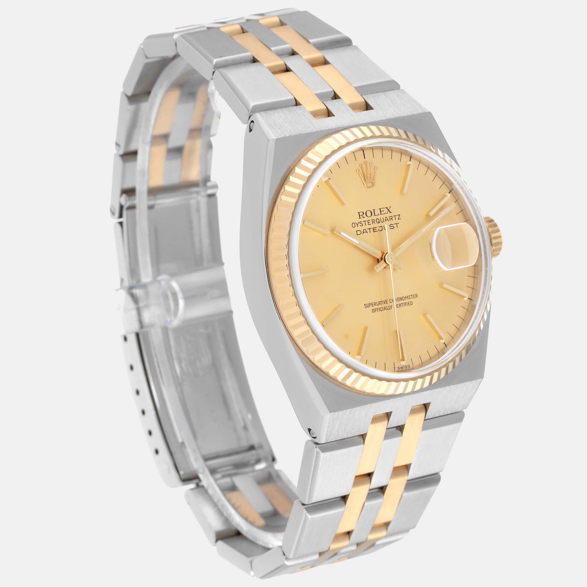 Rolex Oysterquartz Datejust Steel Yellow Gold Mens Watch 17013 36 Mm
