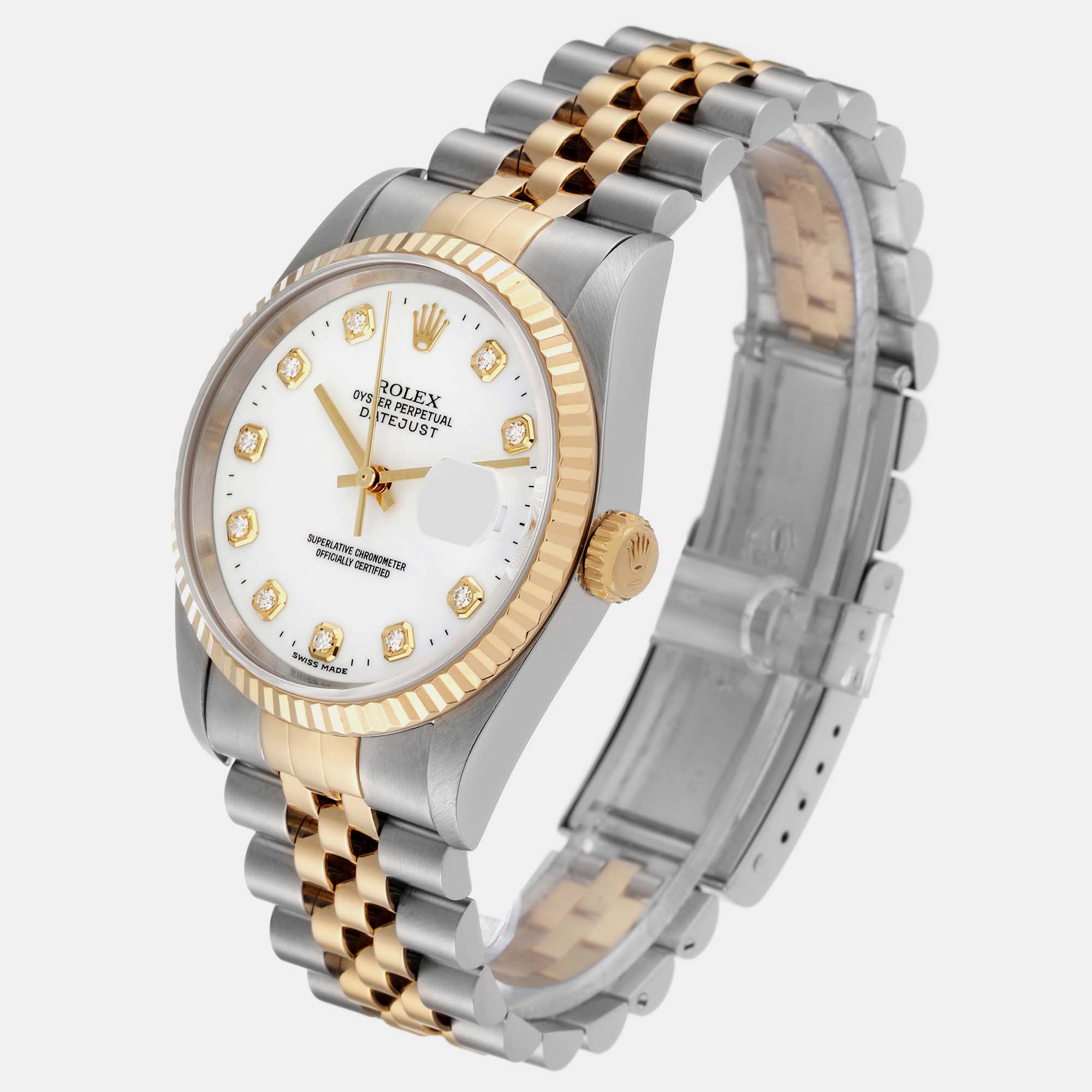 Rolex Datejust Diamond Dial Steel Yellow Gold Men's Watch 16233 36 Mm