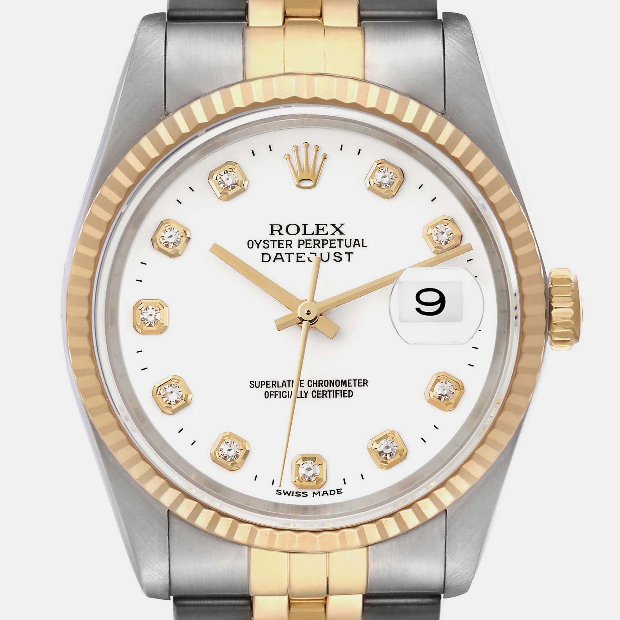 Rolex Datejust Diamond Dial Steel Yellow Gold Men's Watch 16233 36 Mm