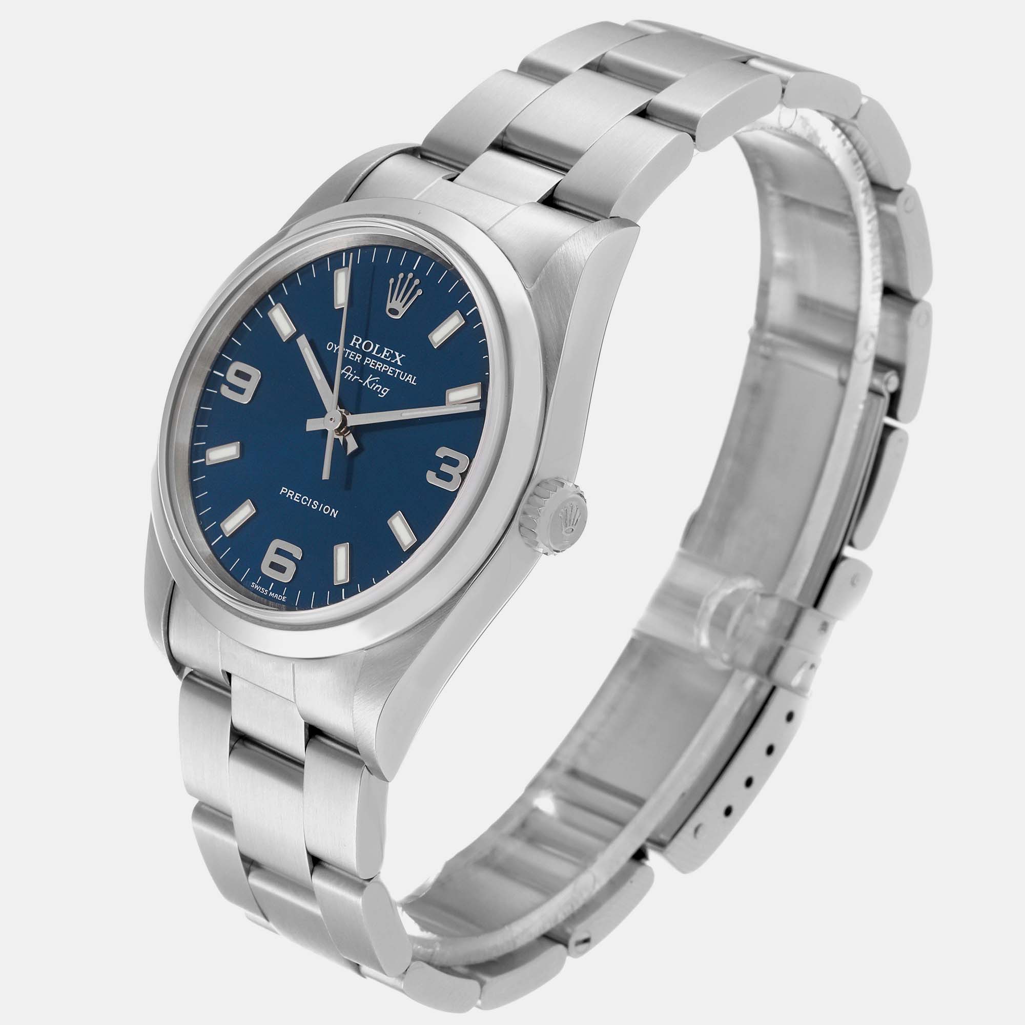 Rolex Air King Blue Dial Smooth Bezel Steel Men's Watch 14000 34 Mm