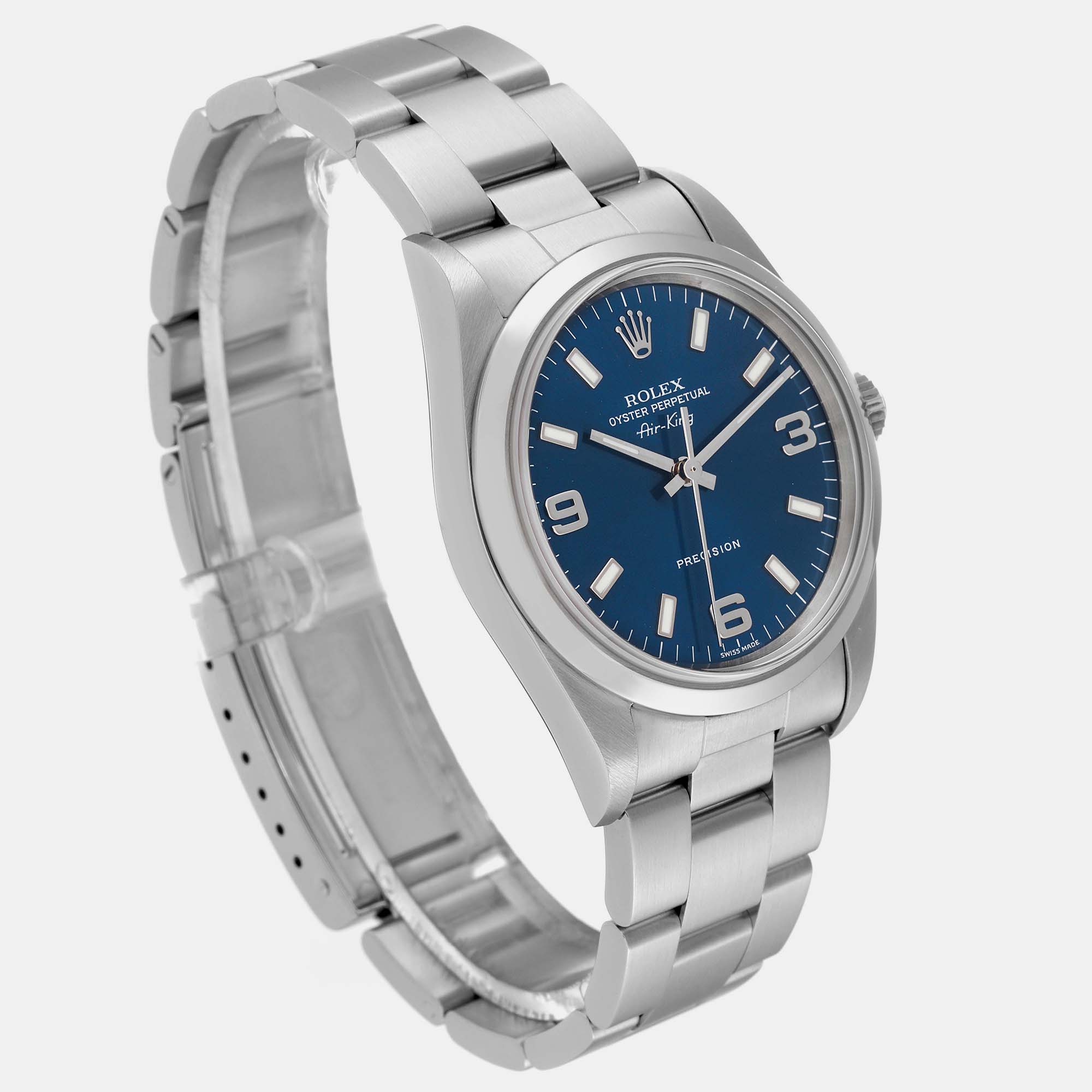 Rolex Air King Blue Dial Smooth Bezel Steel Men's Watch 14000 34 Mm