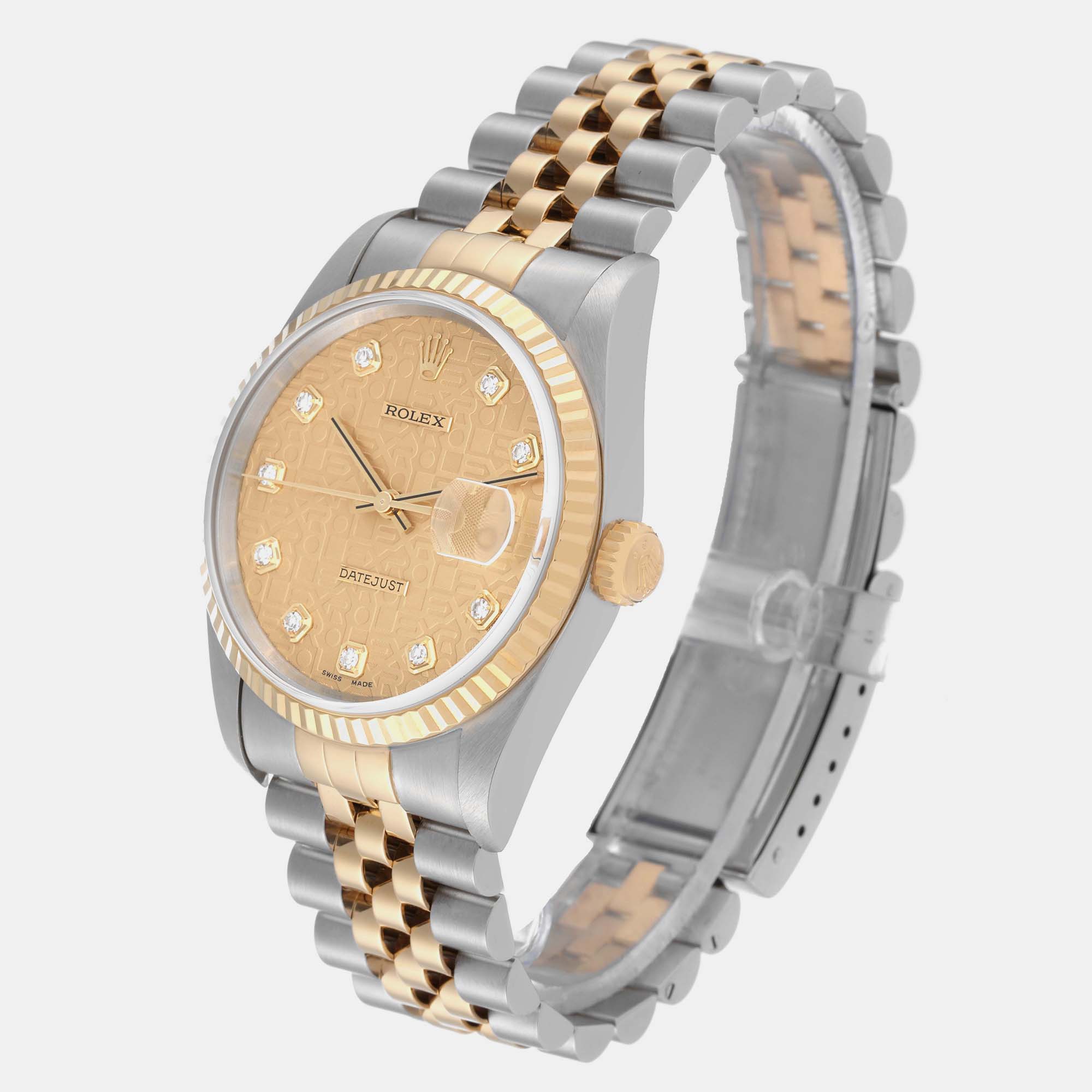 Rolex Datejust Steel Yellow Gold Diamond Anniversary Dial Men's Watch 16233 36 Mm