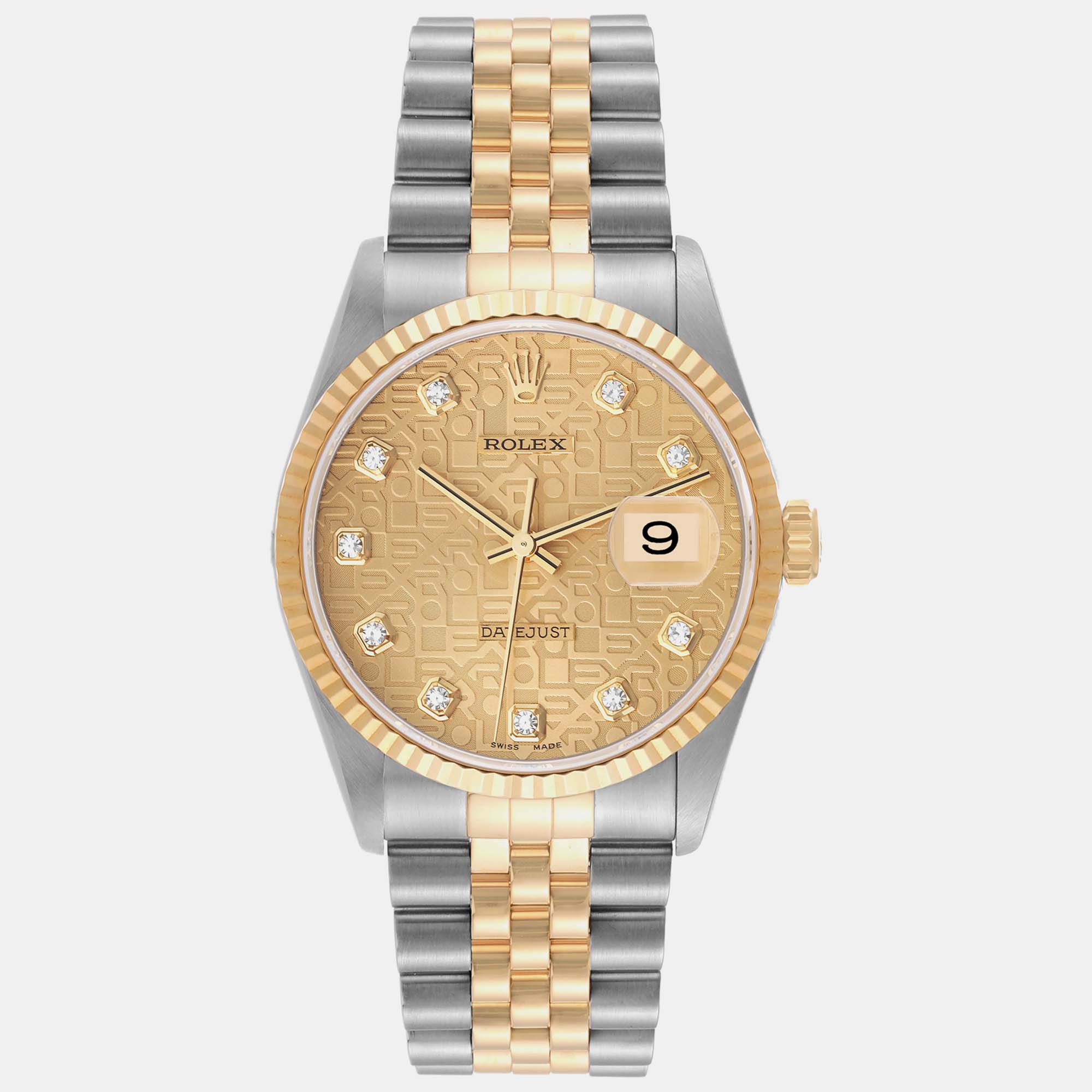 Rolex datejust steel yellow gold diamond anniversary dial men's watch 16233 36 mm