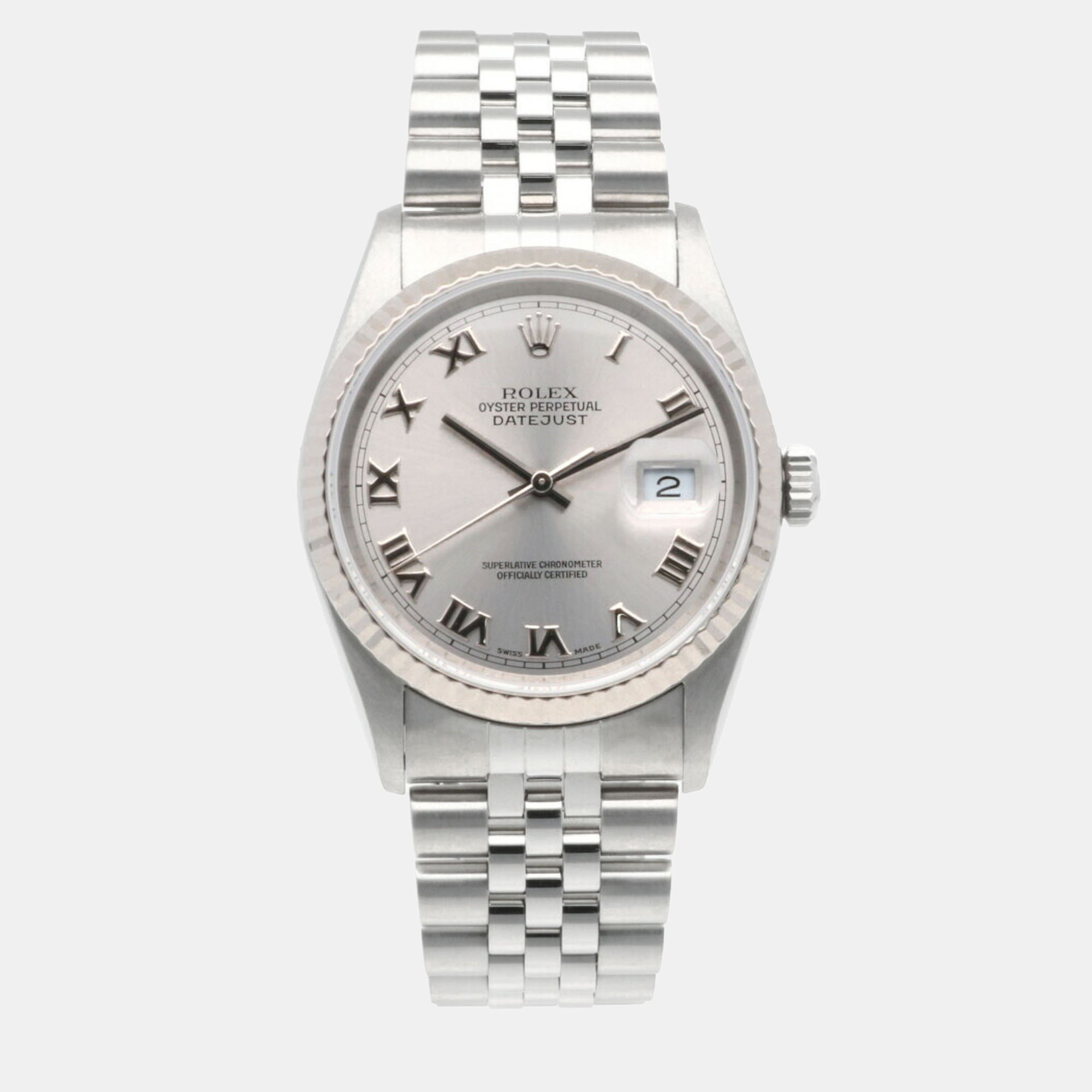 Rolex Silver Stainless Steel Oyster Perpetual 16234 Automatic Men's Wristwatch 35 Mm