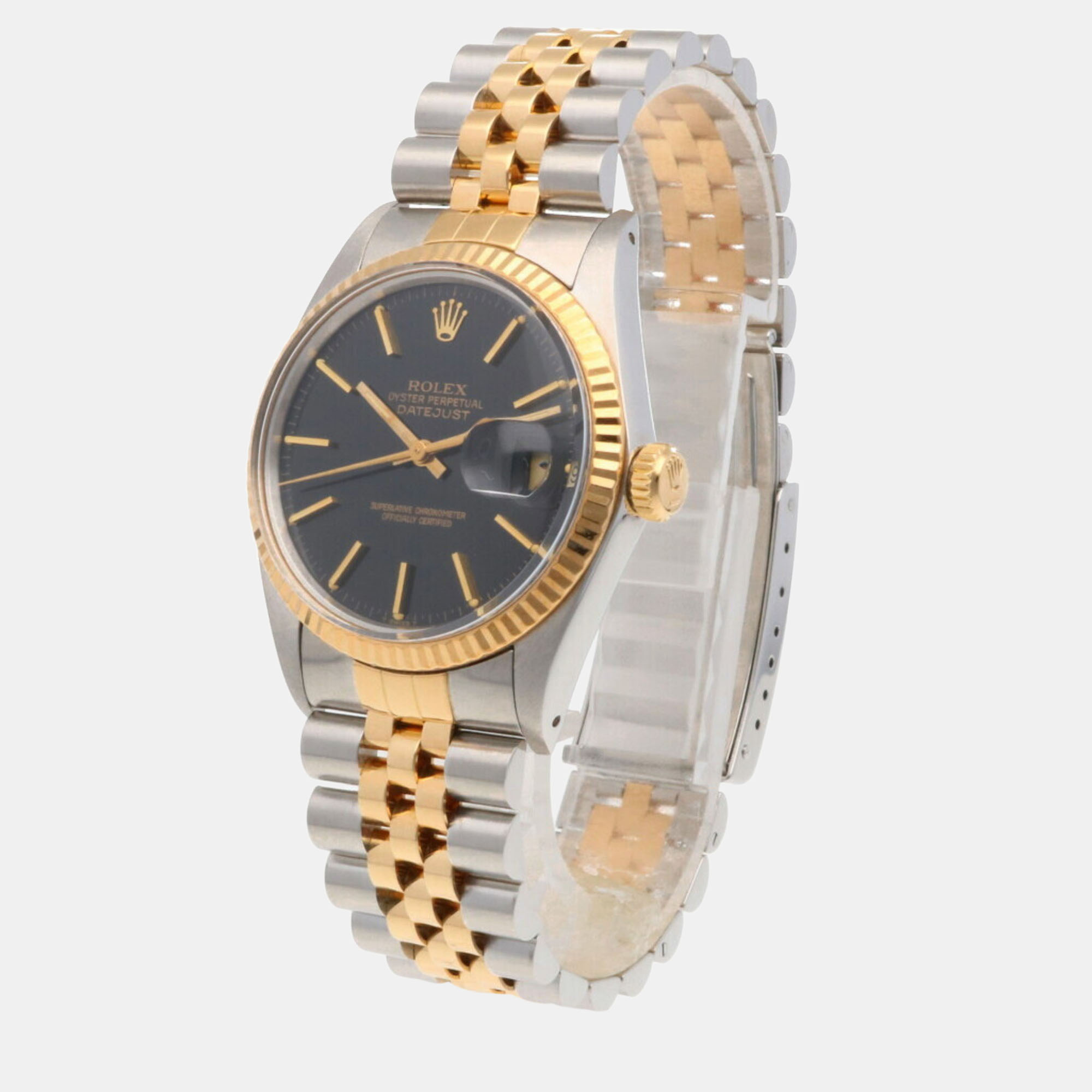 Rolex Black 18k Yellow Gold And Stainless Steel Datejust 16013 Automatic Men's Wristwatch 36 Mm