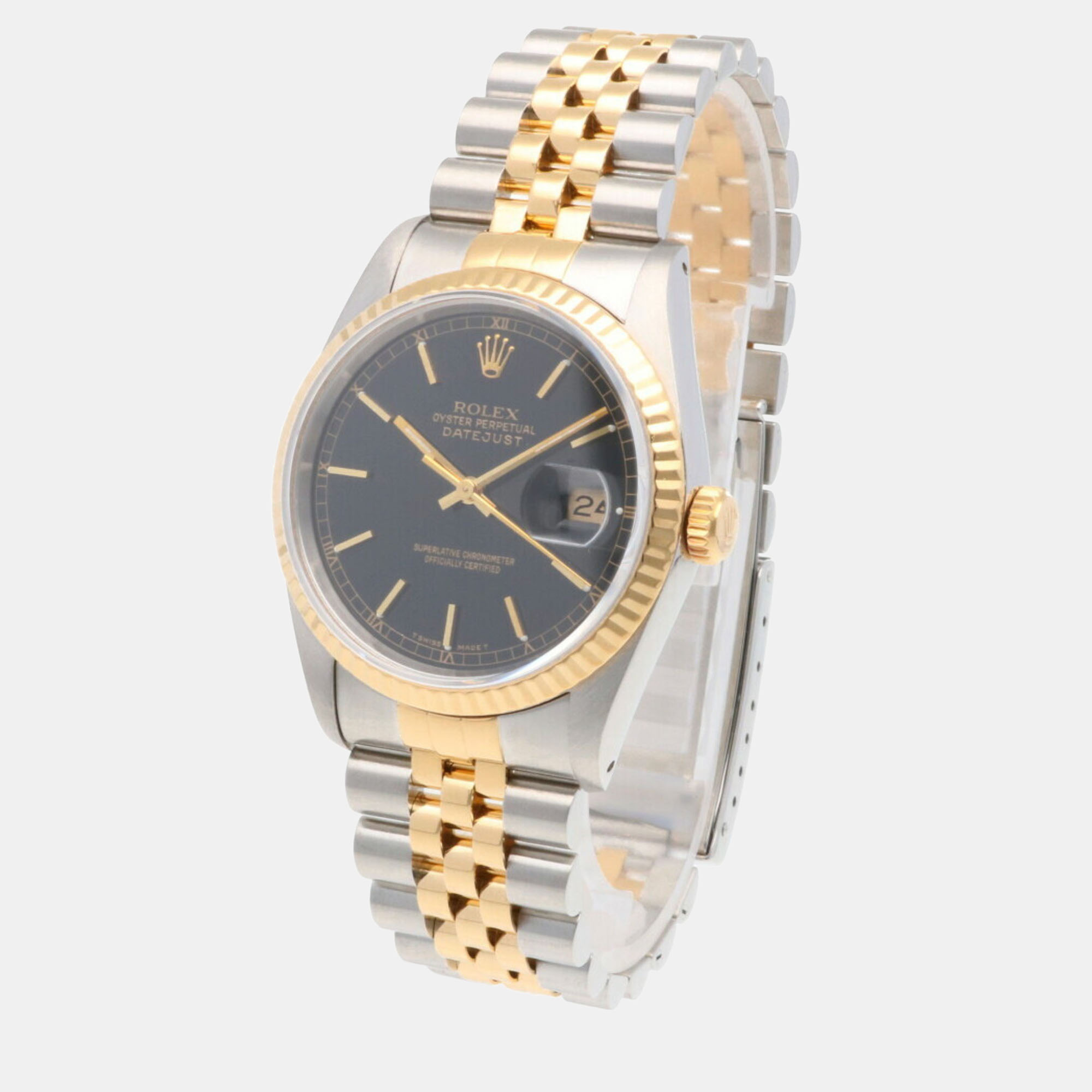 Rolex Black 18k Yellow Gold And Stainless Steel Datejust 16233 Automatic Men's Wristwatch 36 Mm