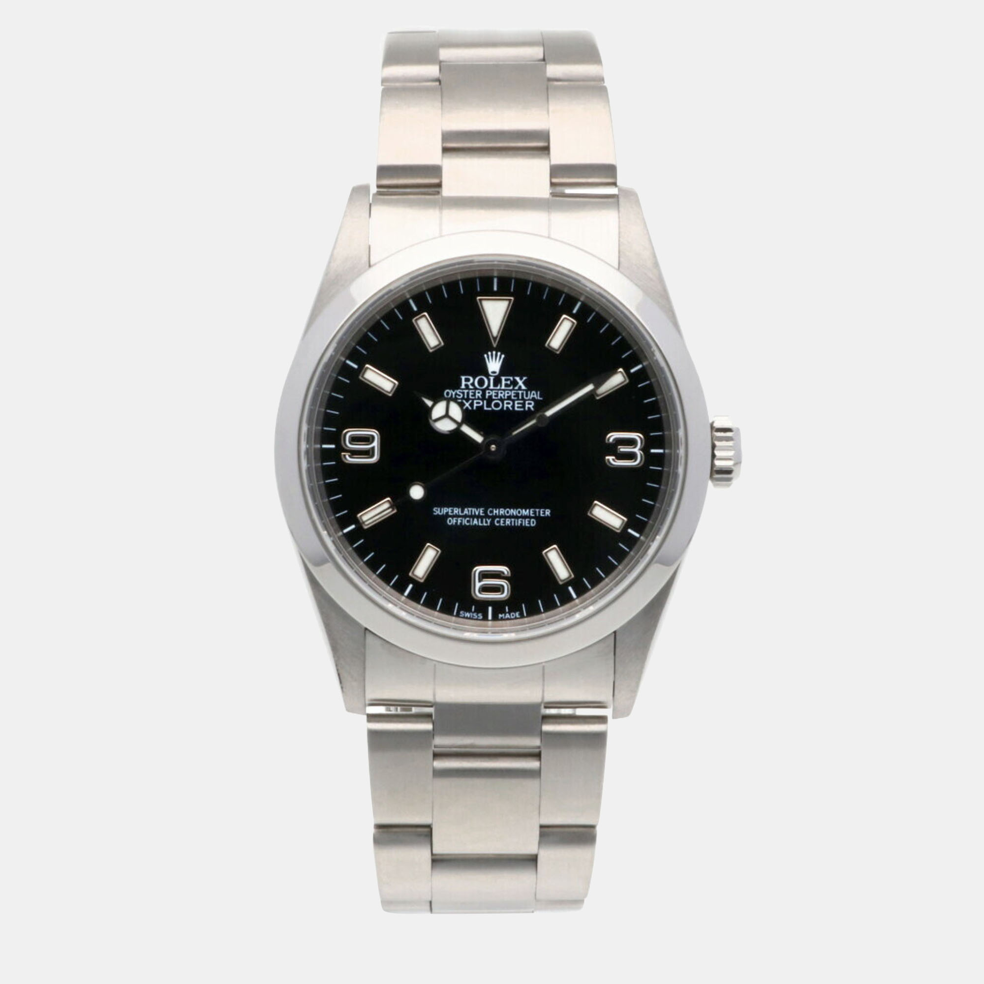Rolex Black Stainless Steel Explorer 14270 Automatic Men's Wristwatch 35 Mm