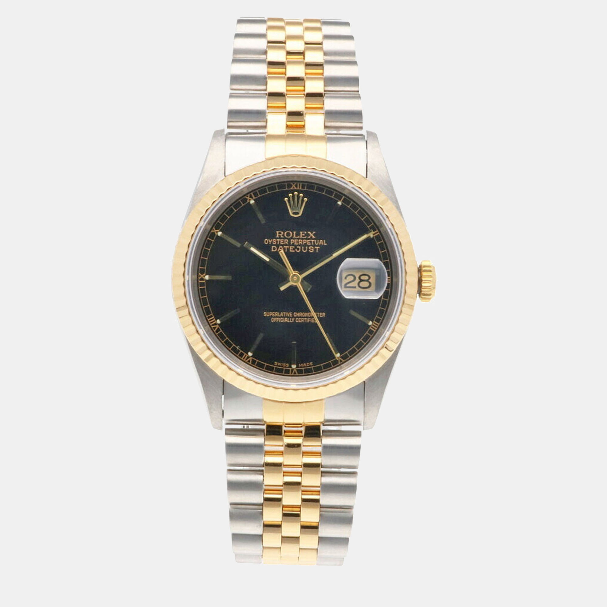 Rolex Black 18k Yellow Gold And Stainless Steel Datejust 16233 Automatic Men's Wristwatch 36 Mm