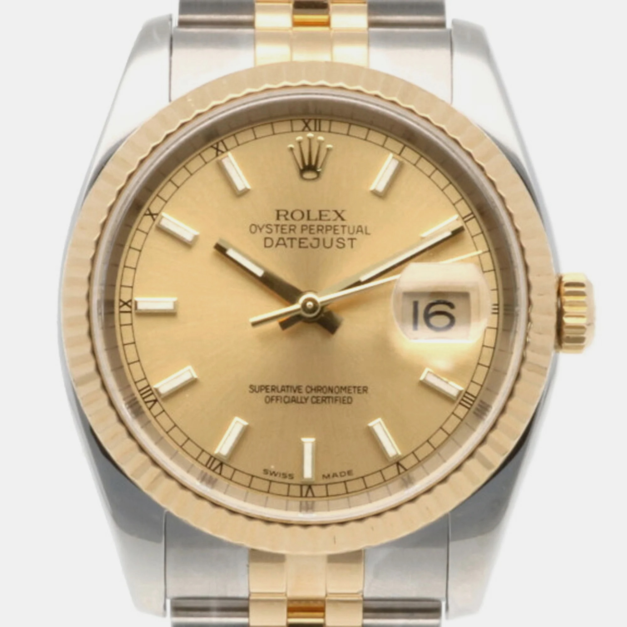 Rolex Champagne 18k Yellow Gold And Stainless Steel Datejust 116233 Automatic Men's Wristwatch 36 Mm