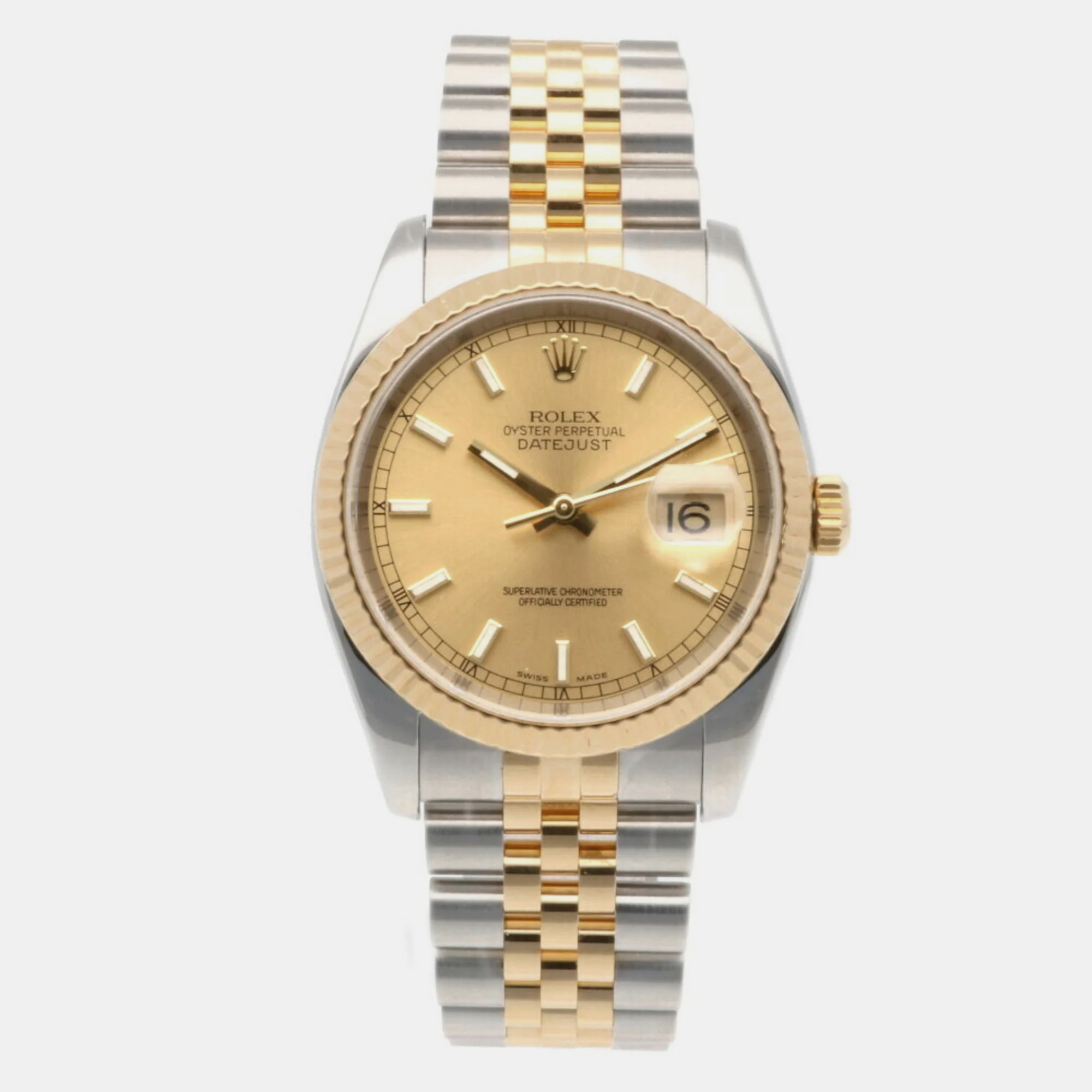 Rolex Champagne 18k Yellow Gold And Stainless Steel Datejust 116233 Automatic Men's Wristwatch 36 Mm