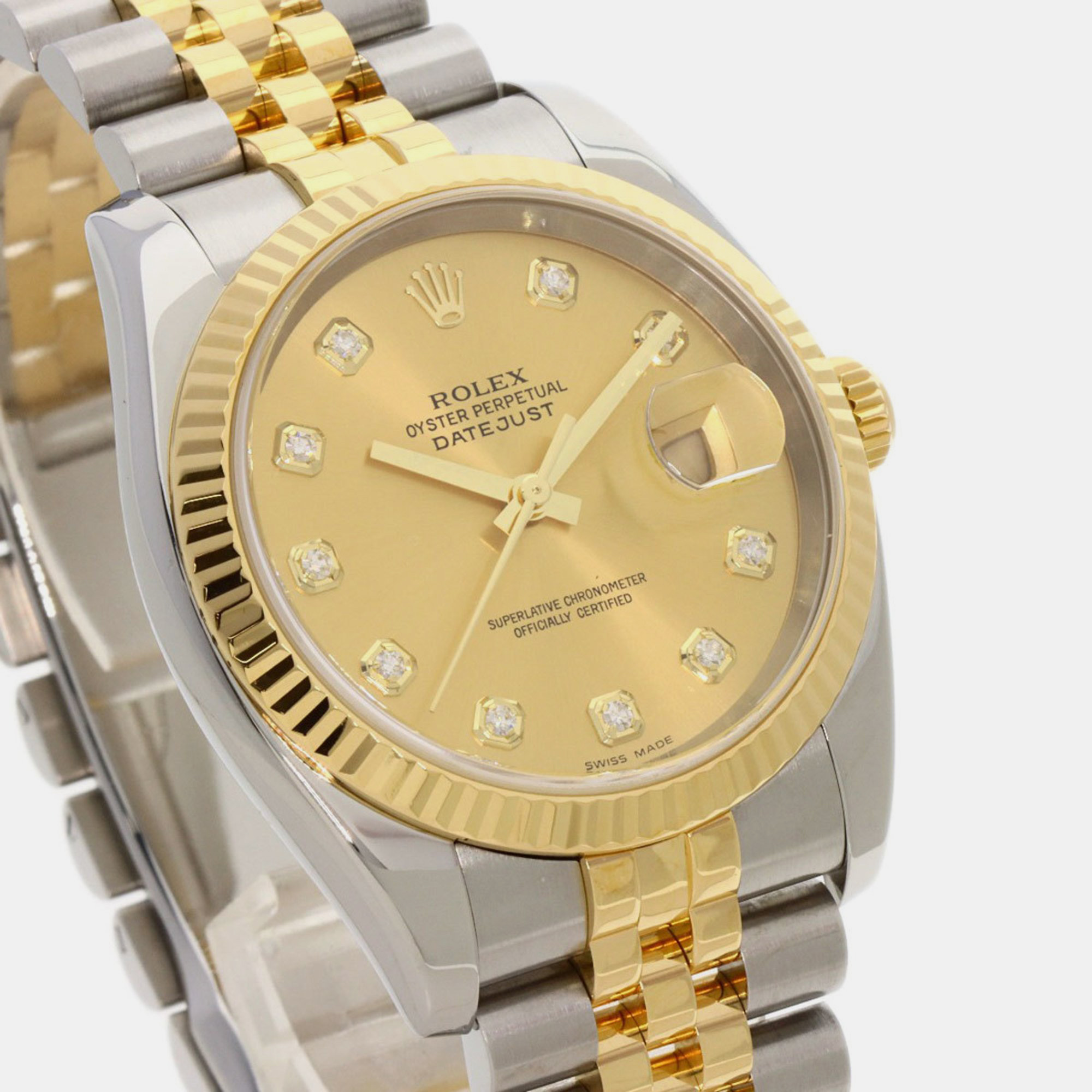 Rolex Champagne Diamond 18k Yellow Gold And Stainless Steel Datejust 116233 Automatic Men's Wristwatch 36 Mm